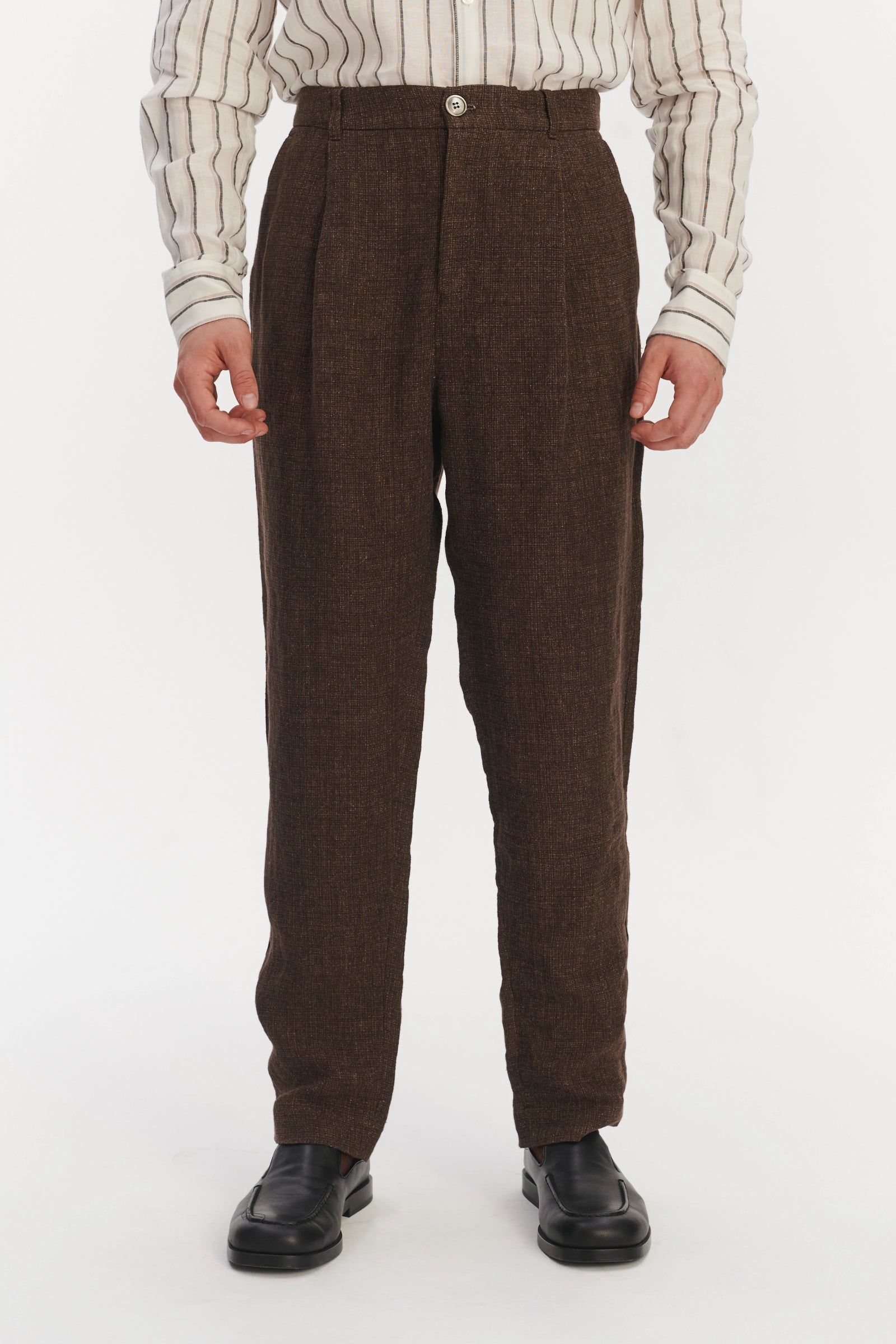 Genuine Trousers in the Finest Brown Italian Linen Crepe