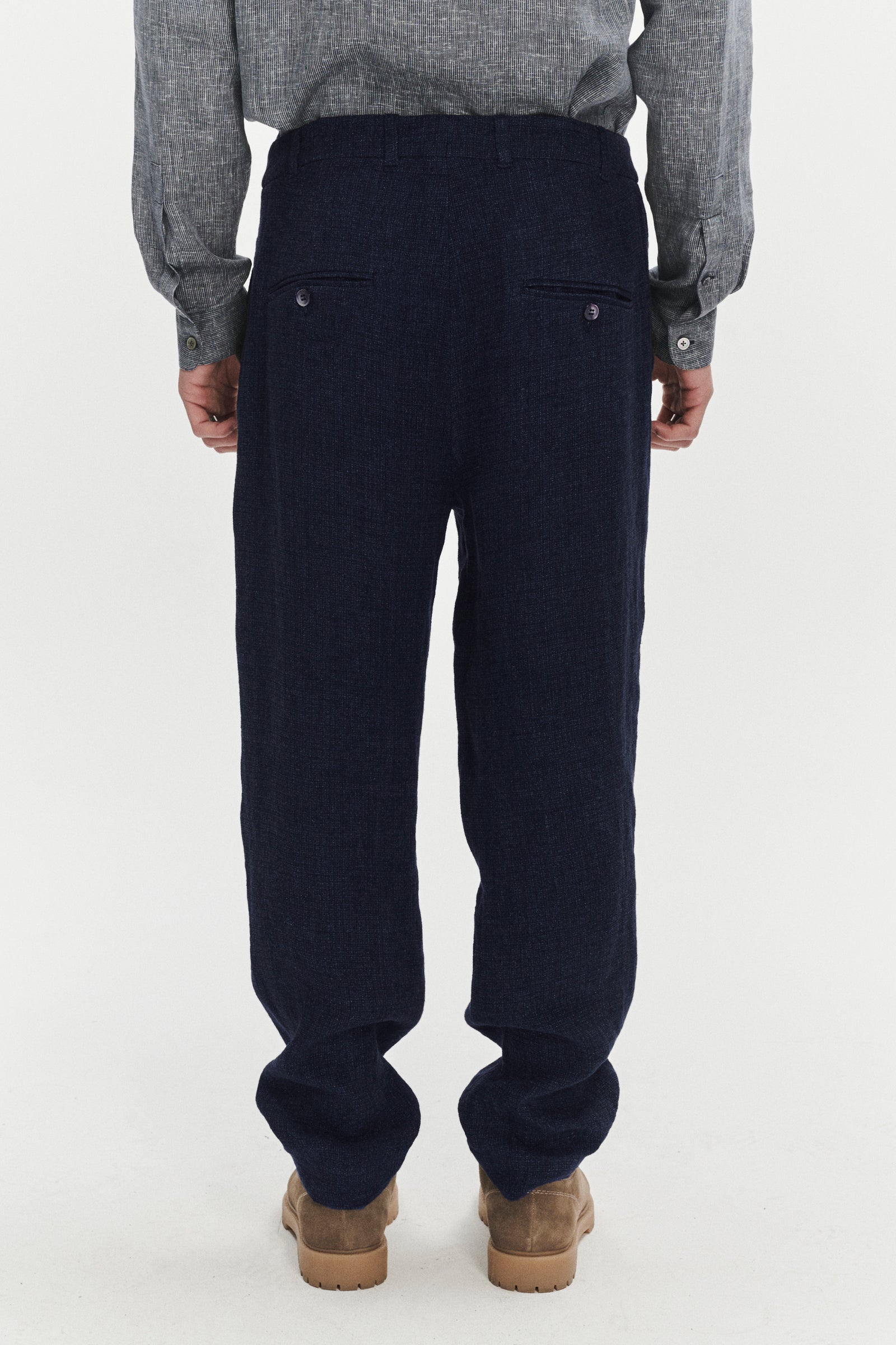 Genuine Trousers in a Navy Blue Fluid Italian Linen Crepe