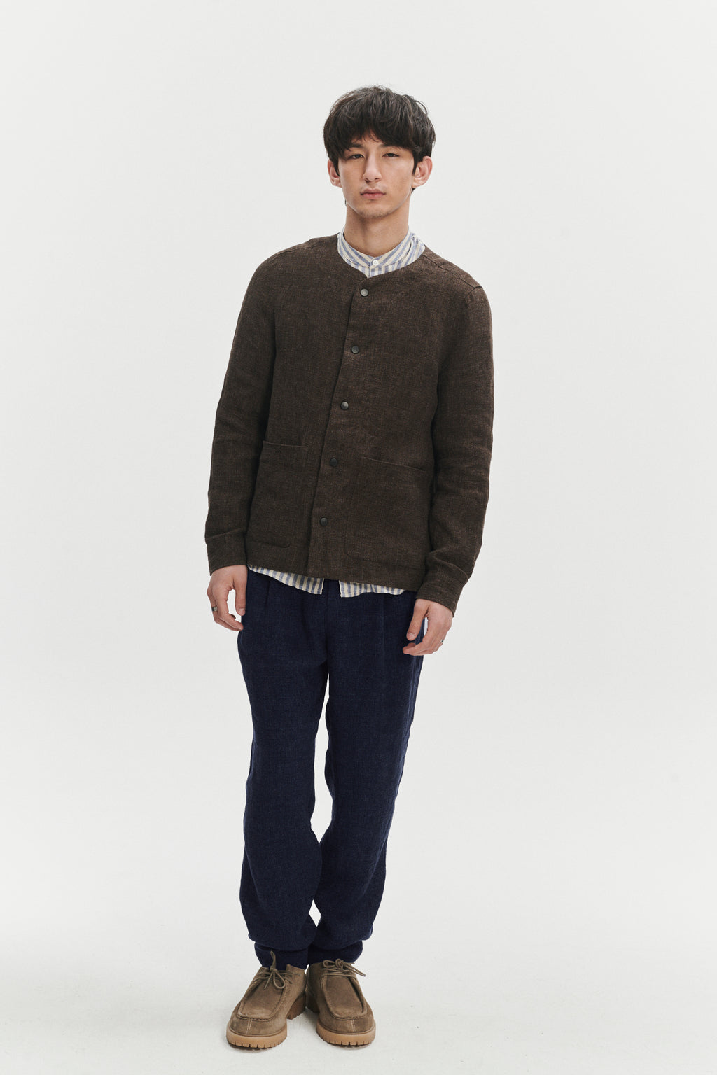 Genuine Trousers in a Navy Fluid and Structured Italian Linen Crepe