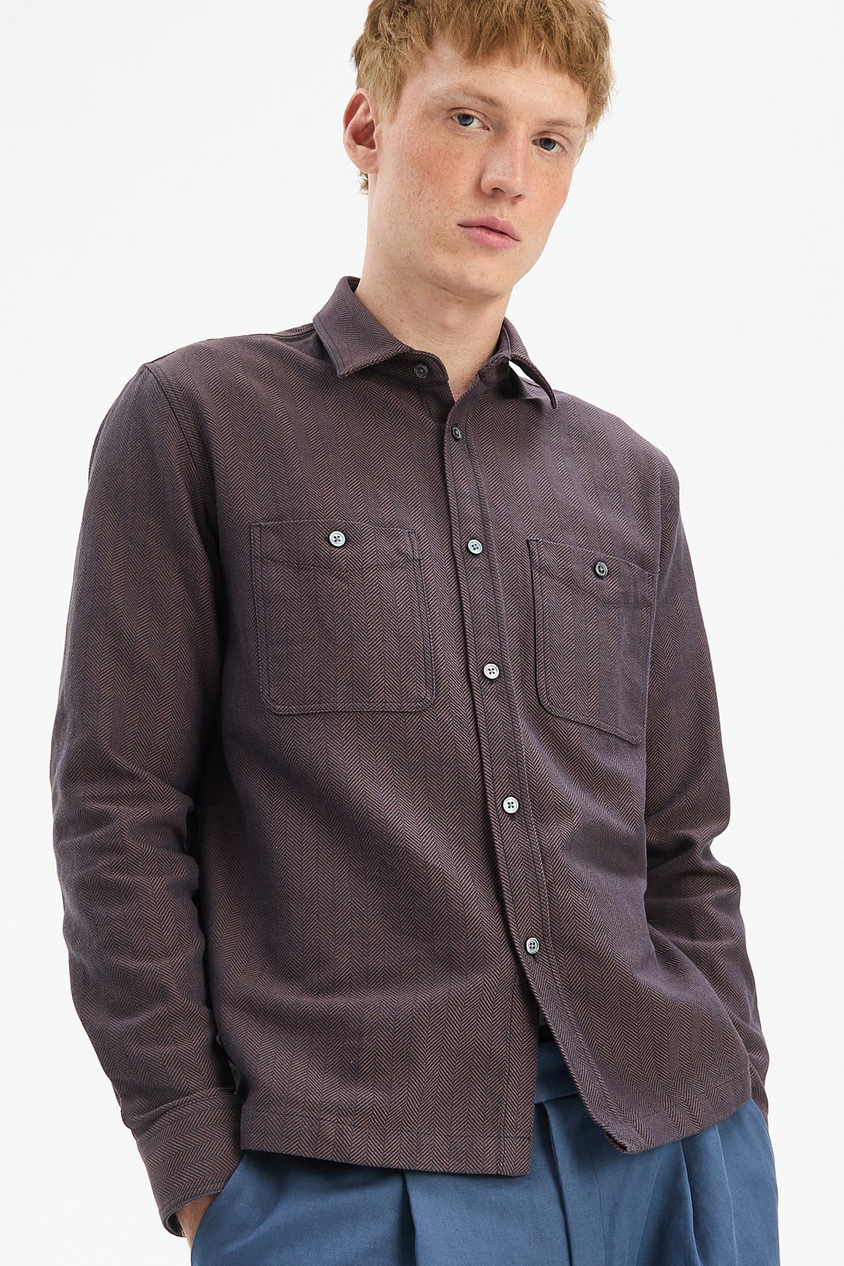 Gent Overshirt in Rust Portuguese Herringbone
