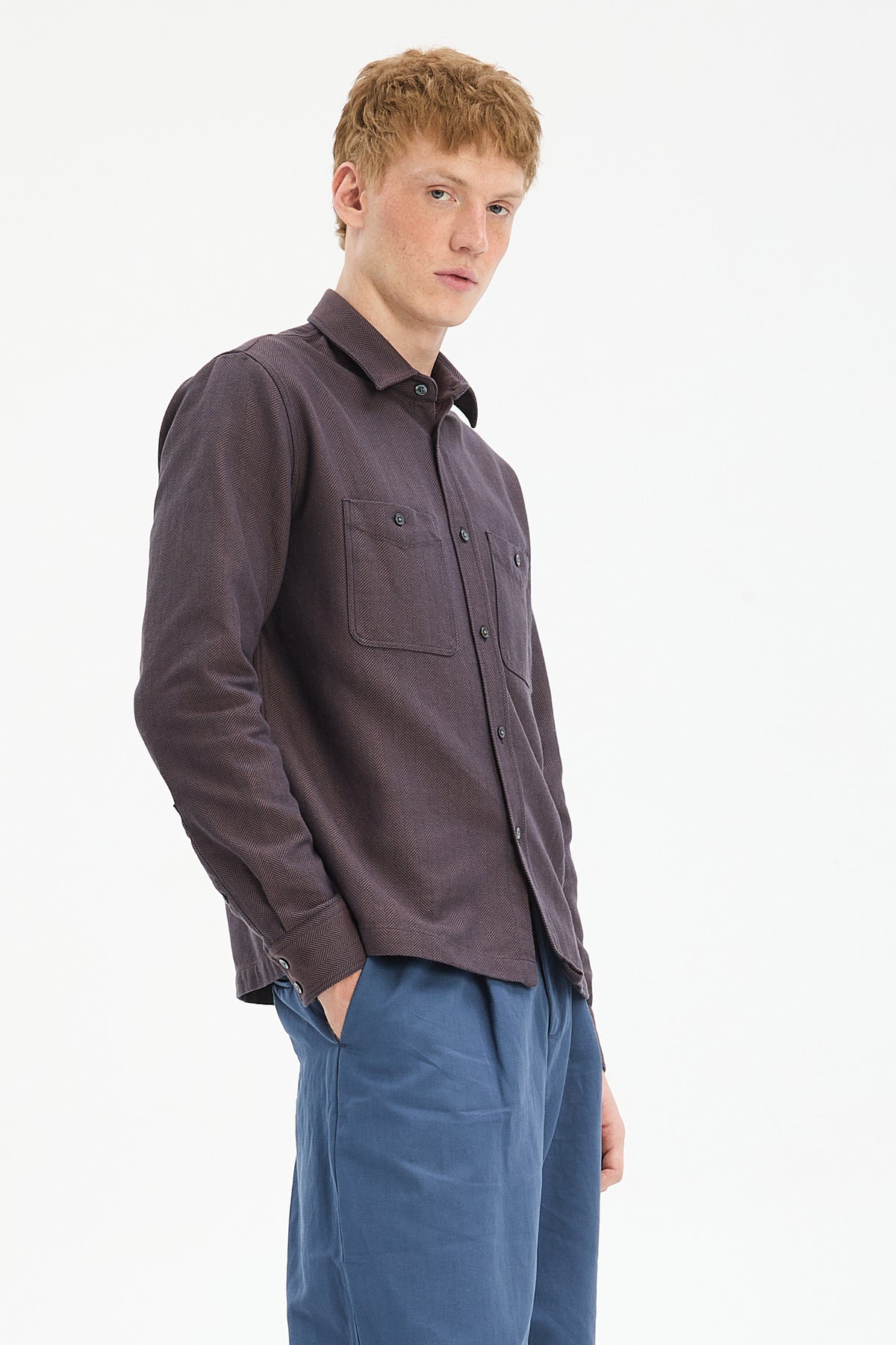 Gent Overshirt in Rust Portuguese Herringbone