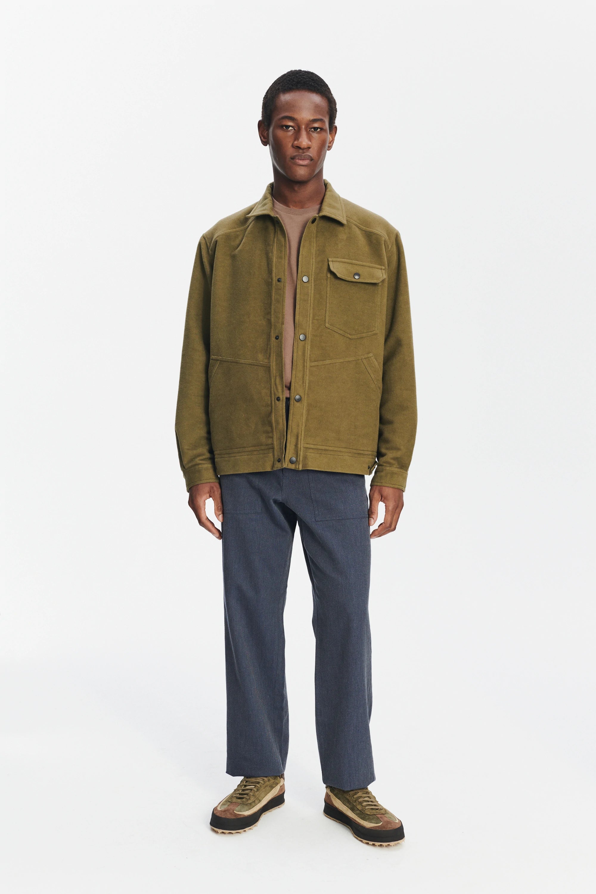 French Workwear Jacket in the Finest Green and Violet Blue Italian Double Sided Cotton