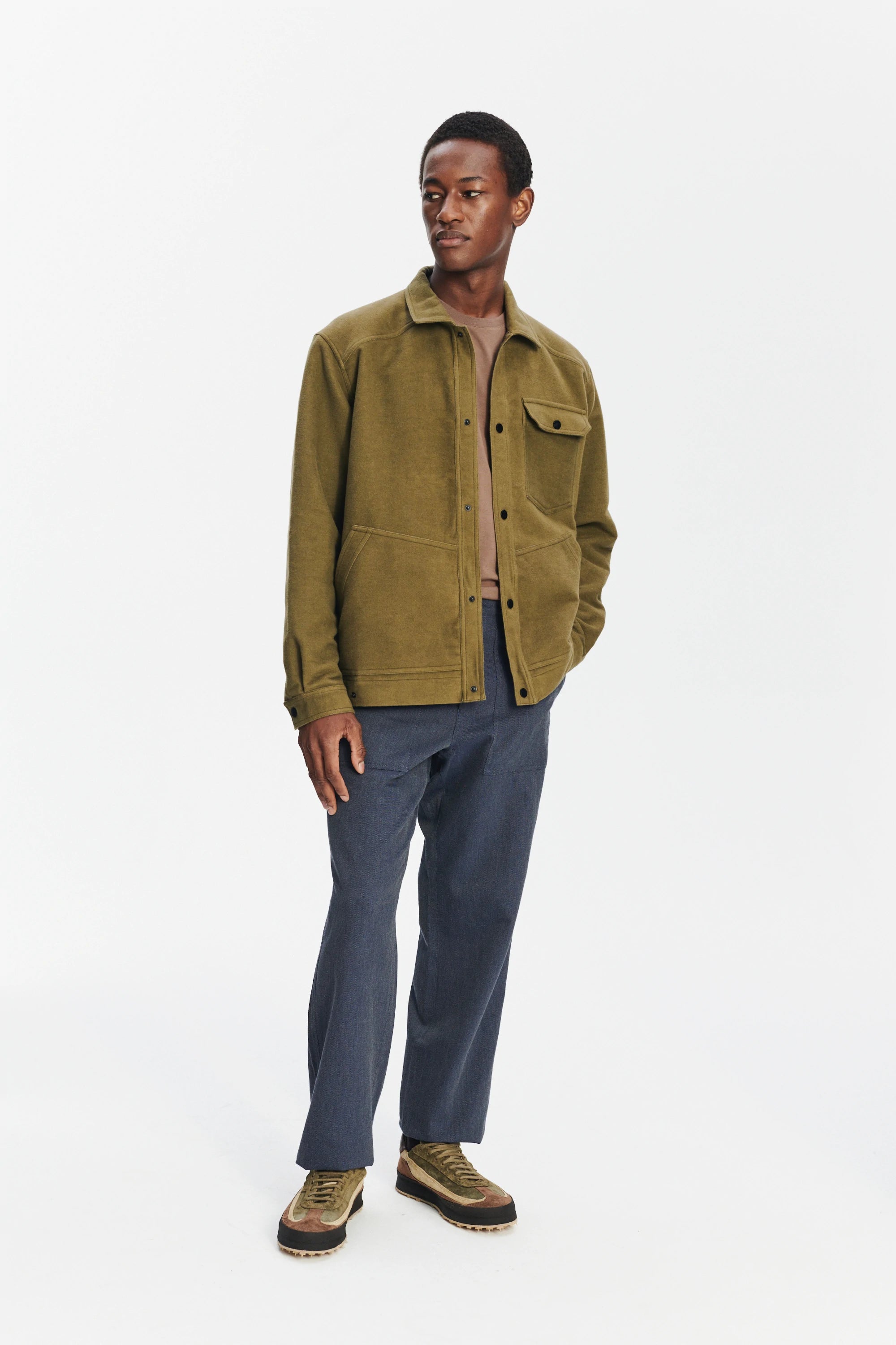 French Workwear Jacket in the Finest Green and Violet Blue Italian Double Sided Cotton