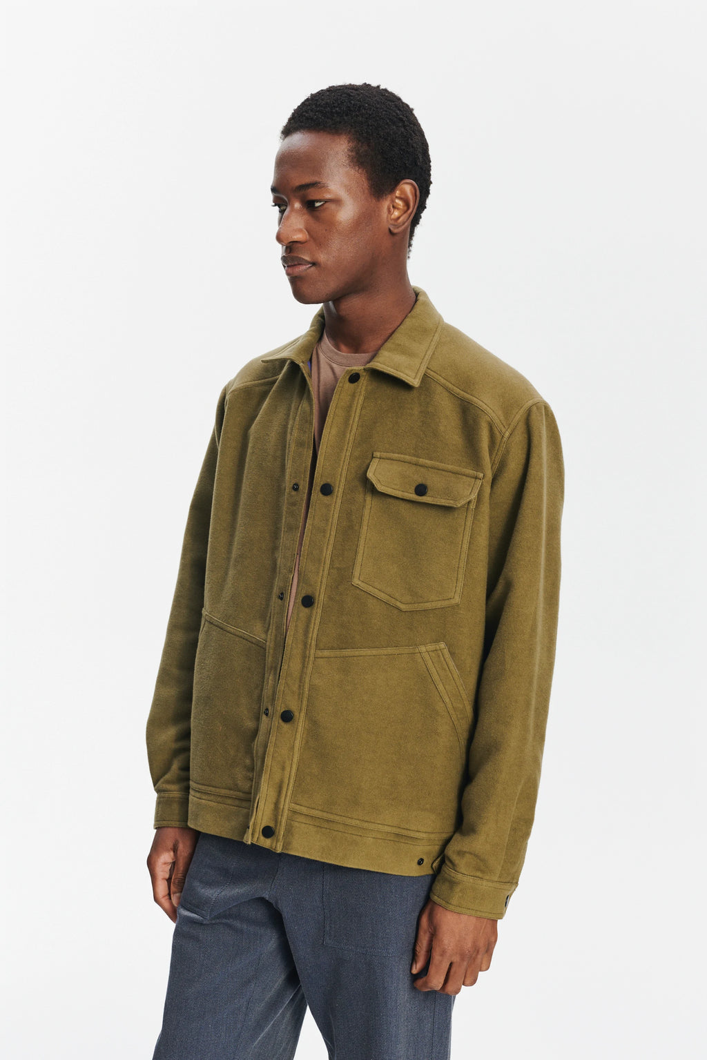 French Workwear Jacket in the Finest Green and Violet Blue Italian Double Sided Cotton
