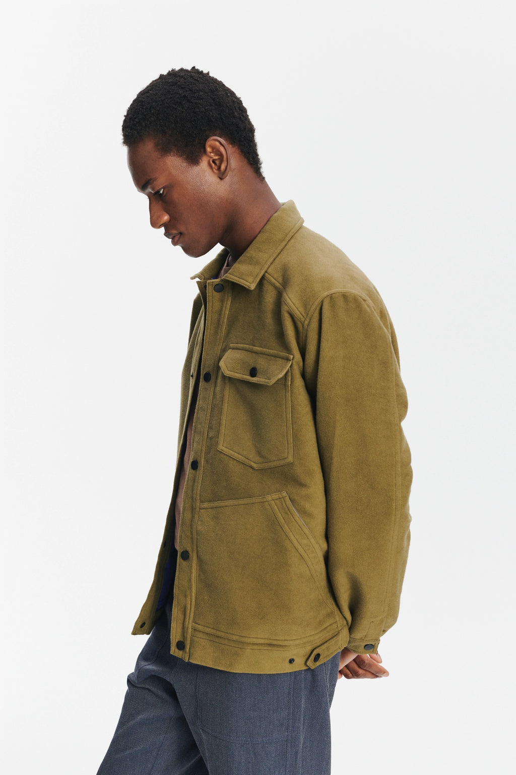 French Workwear Jacket in the Finest Green and Violet Blue Italian Double Sided Cotton