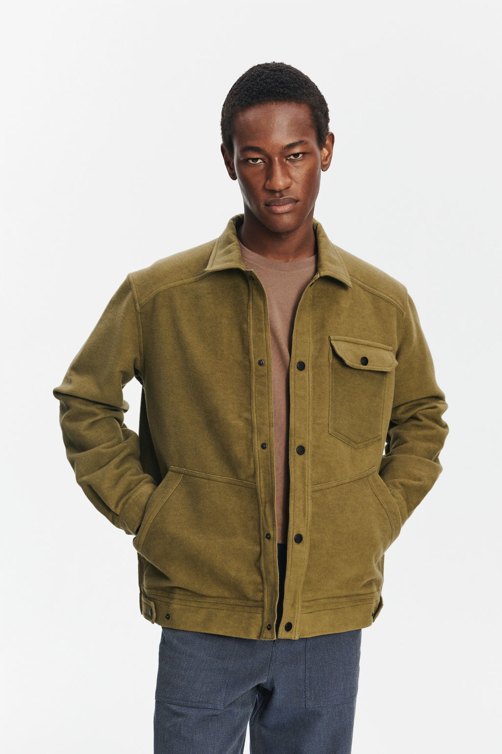 French Workwear Jacket in the Finest Green and Violet Blue Italian Double Sided Cotton