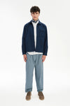 French Workwear Jacket in a Tonal Prussian Blue and Black Chequered Italian Cotton Flannel
