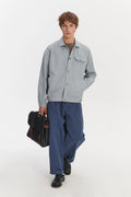 French Workwear Jacket in a Light Blue Grey Italian Cotton and Linen