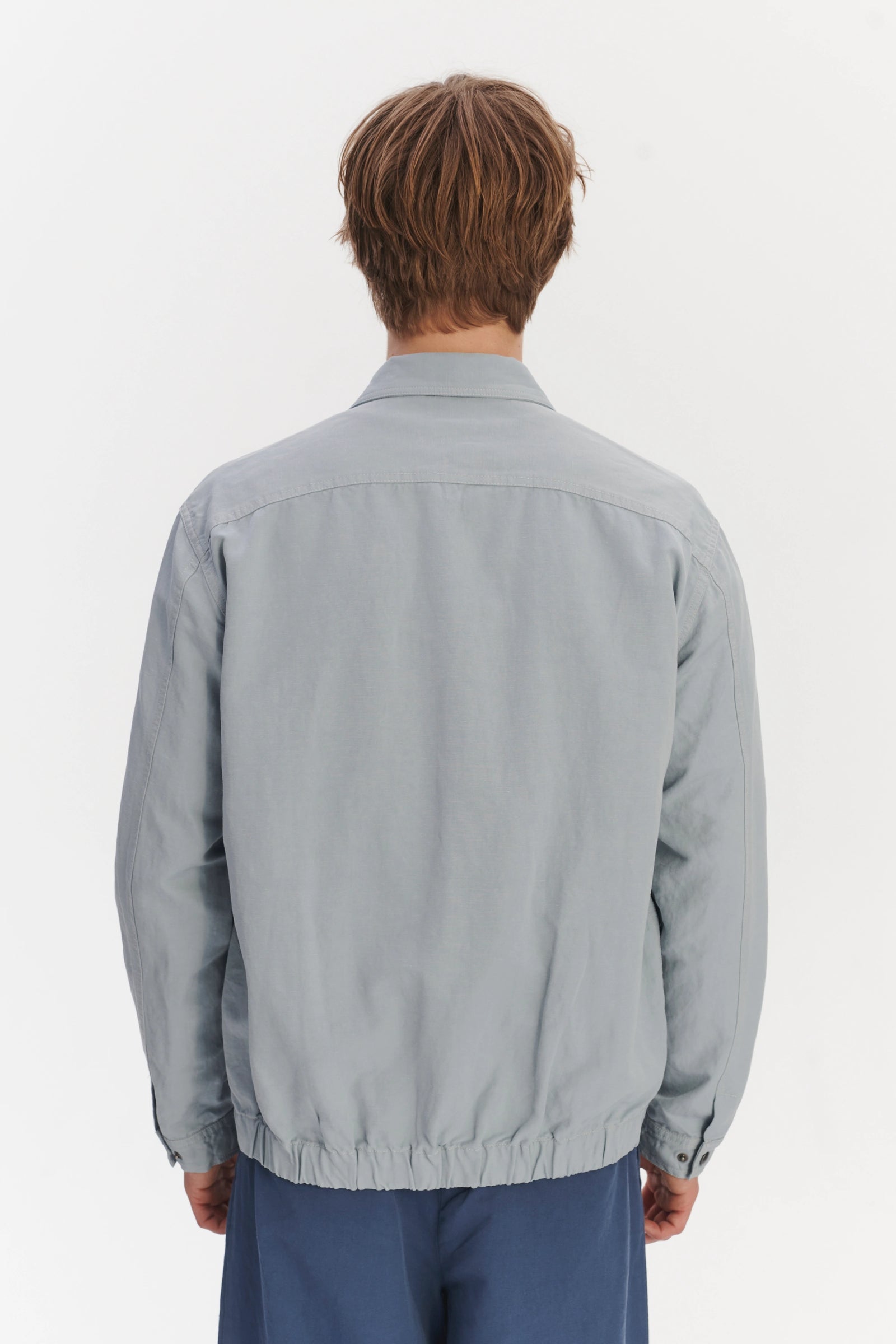 French Workwear Jacket in a Light Blue Grey Italian Cotton and Linen