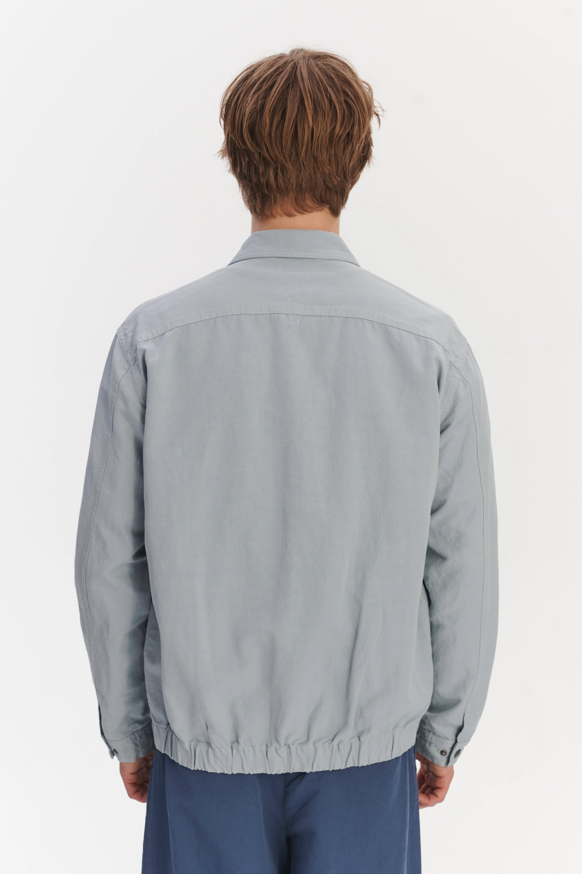 French Workwear Jacket in a Light Blue Grey Italian Cotton and Linen
