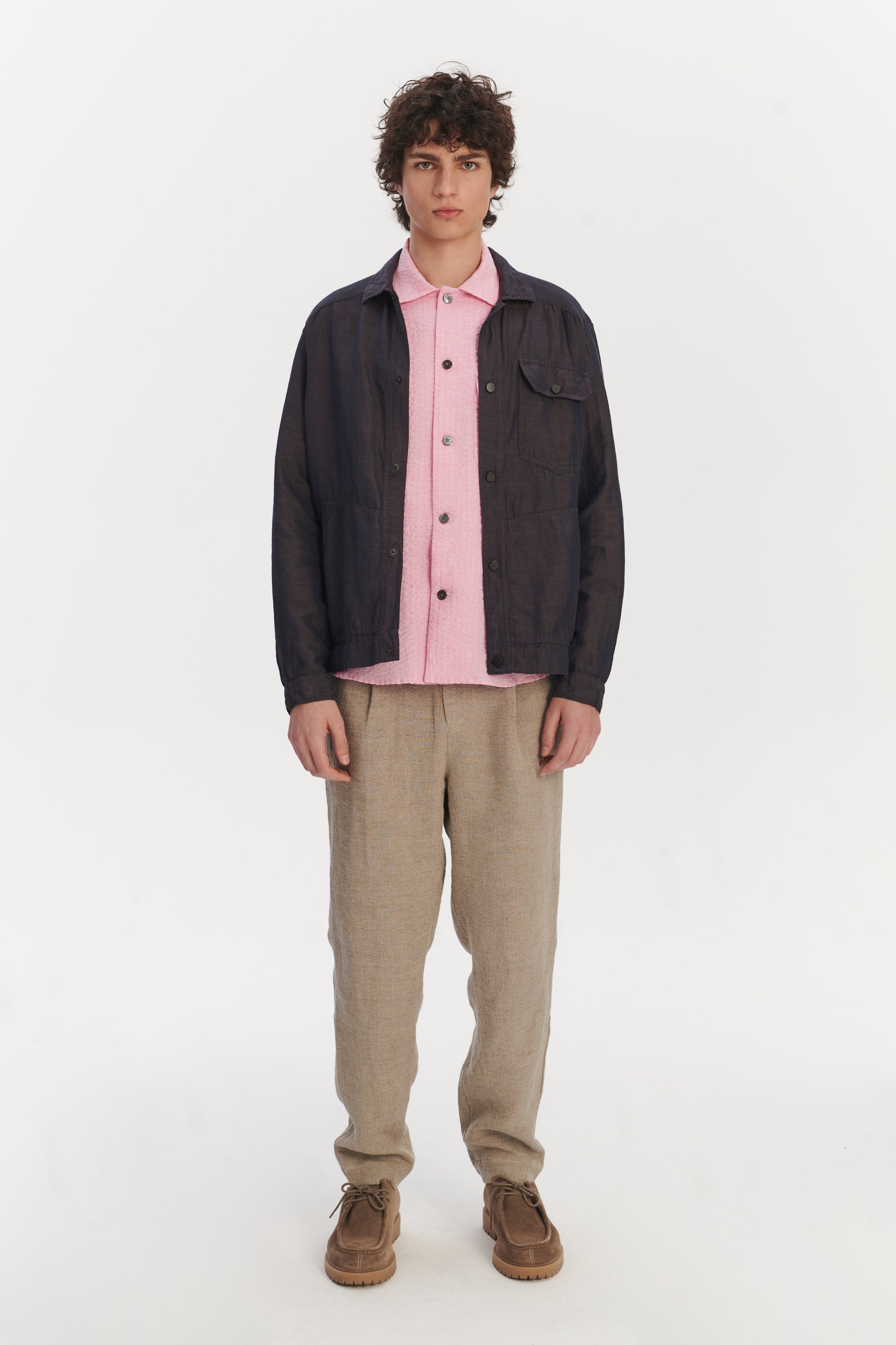 French Workwear Jacket in a Purple Brown Light Italian Linen