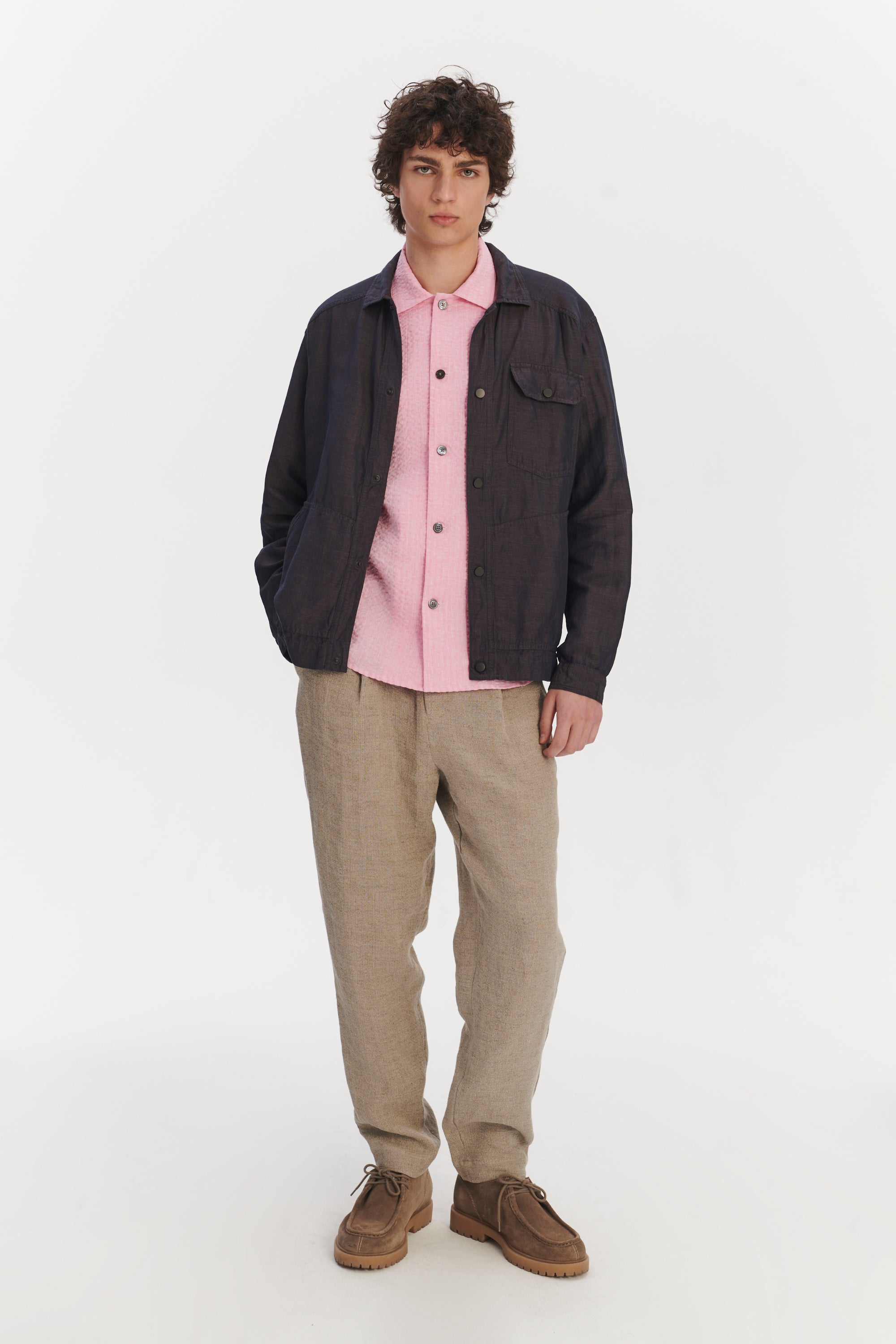French Workwear Jacket in a Purple Brown Light Italian Linen