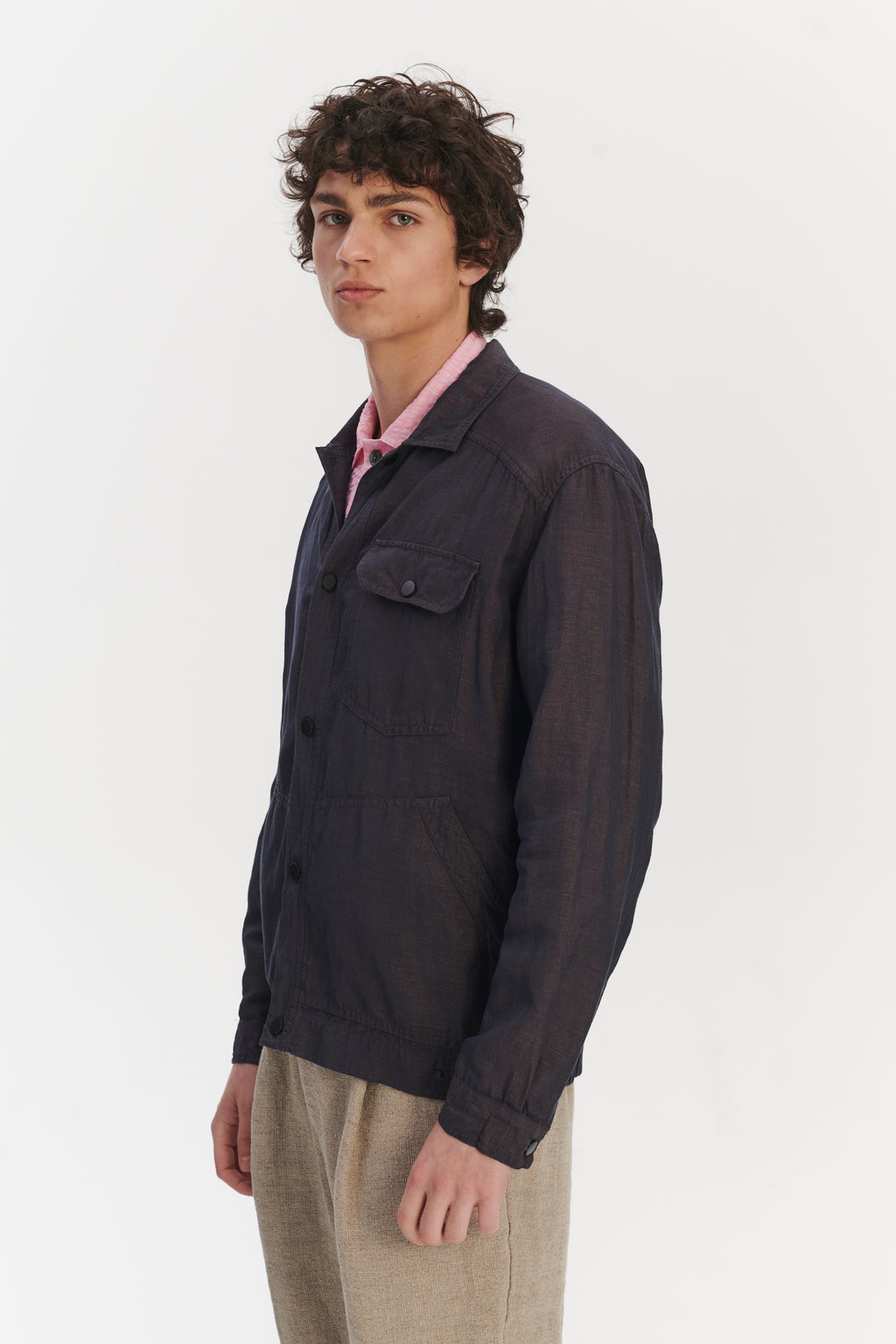 French Workwear Jacket in a Purple Brown Light Italian Linen