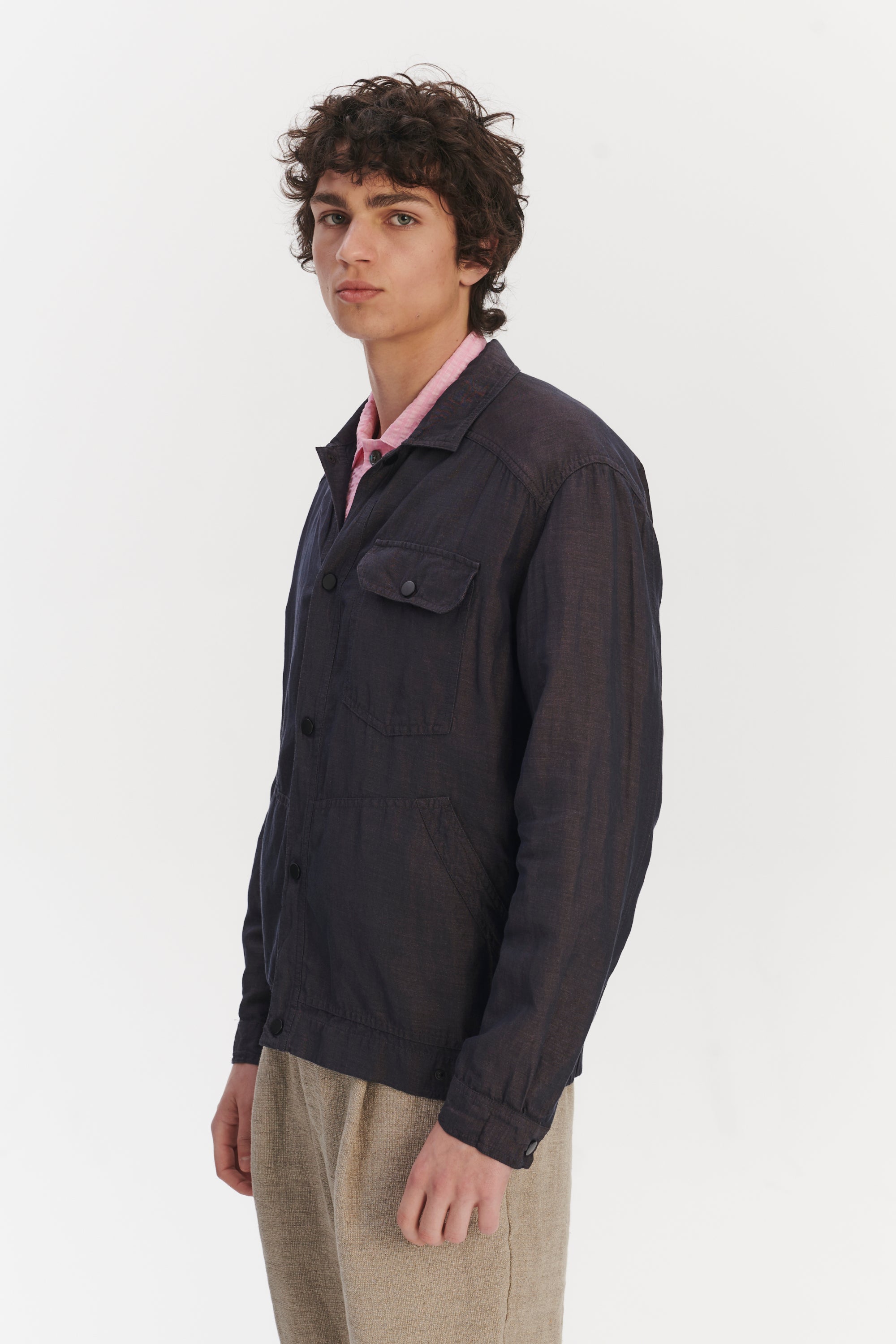 French Workwear Jacket in a Purple Brown Light Italian Linen