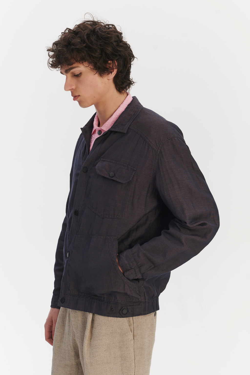 French Workwear Jacket in a Purple Brown Light Italian Linen