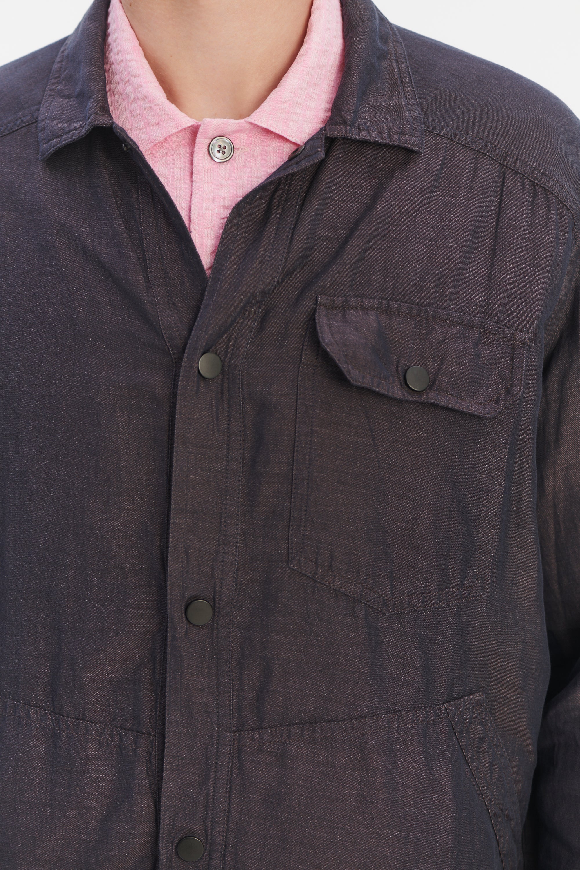 French Workwear Jacket in a Purple Brown Light Italian Linen