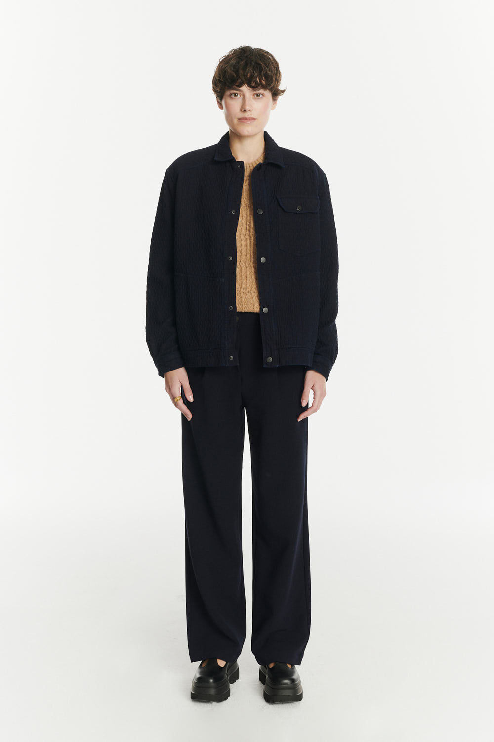 French Workwear Jacket in the Finest Deep Blue Piqué Japanese Cotton Denim