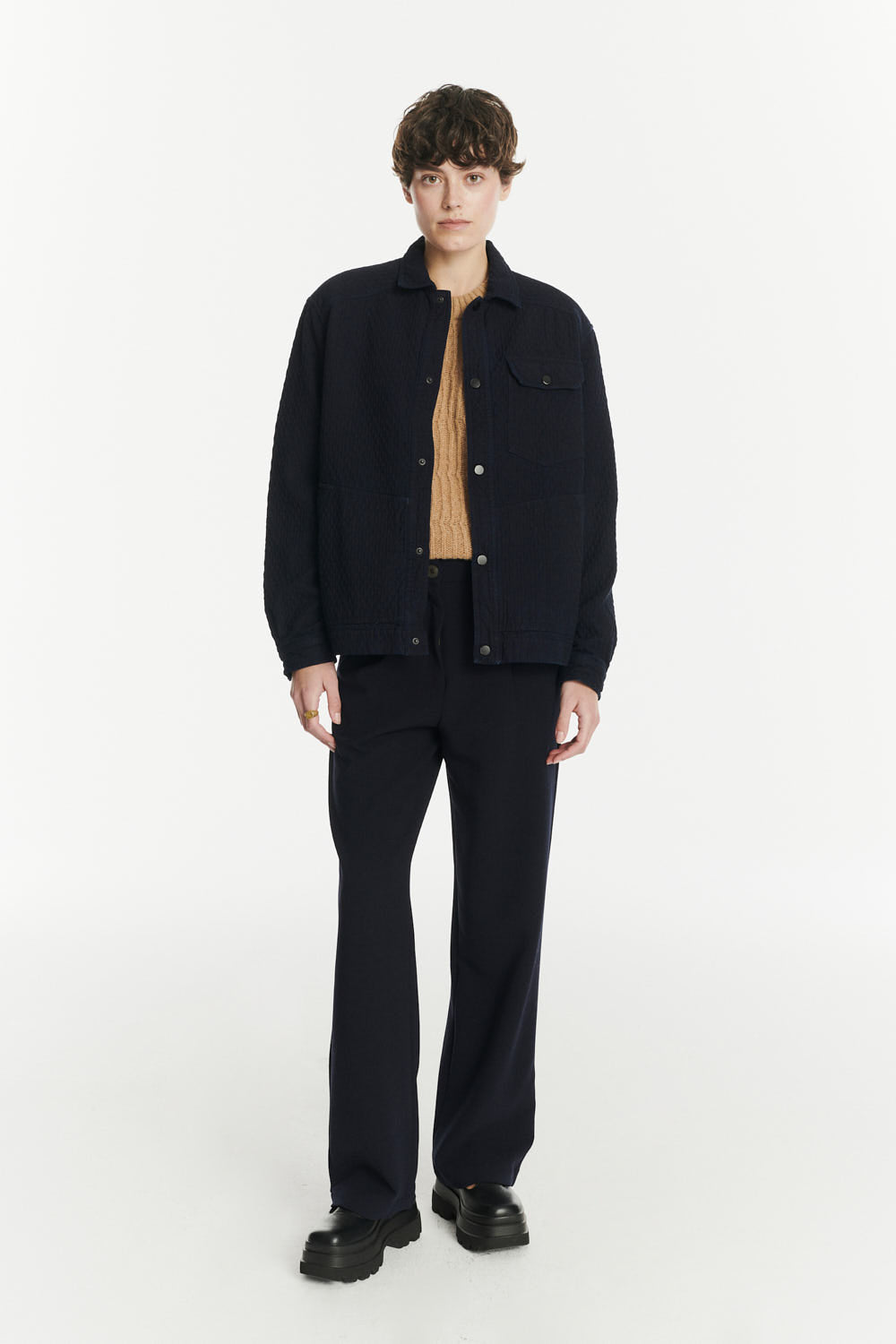 French Workwear Jacket in the Finest Deep Blue Piqué Japanese Cotton Denim