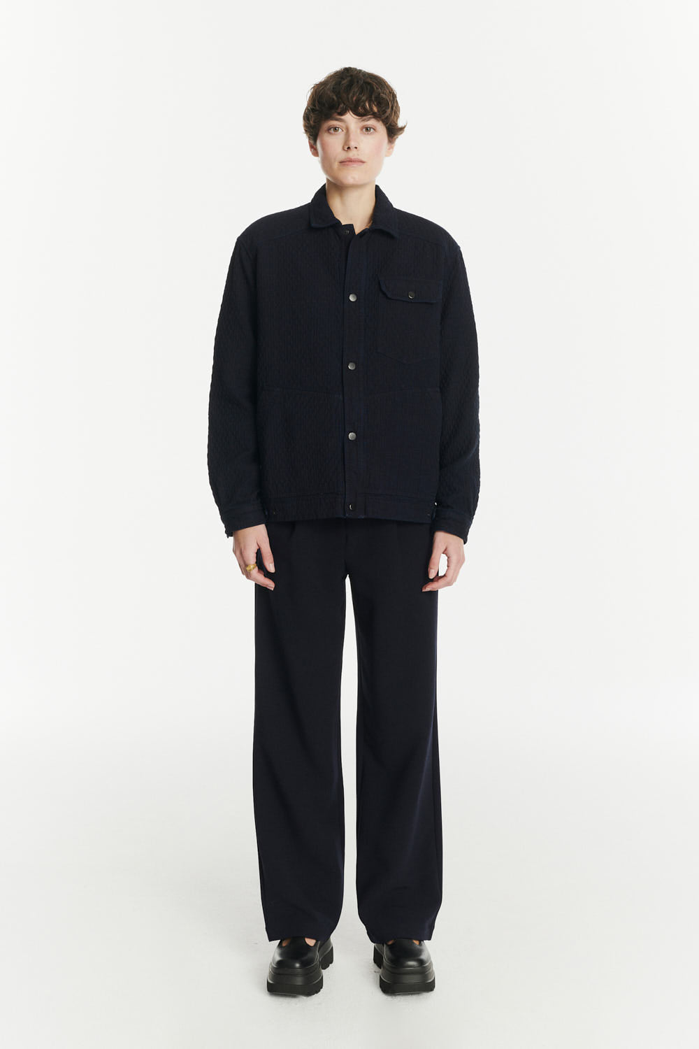 French Workwear Jacket in the Finest Deep Blue Piqué Japanese Cotton Denim