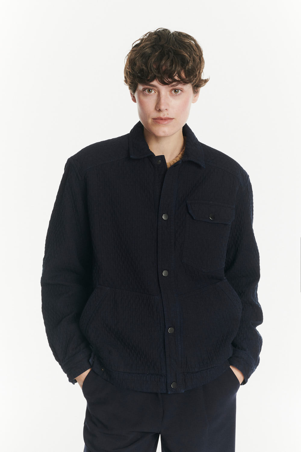 French Workwear Jacket in the Finest Deep Blue Piqué Japanese Cotton Denim