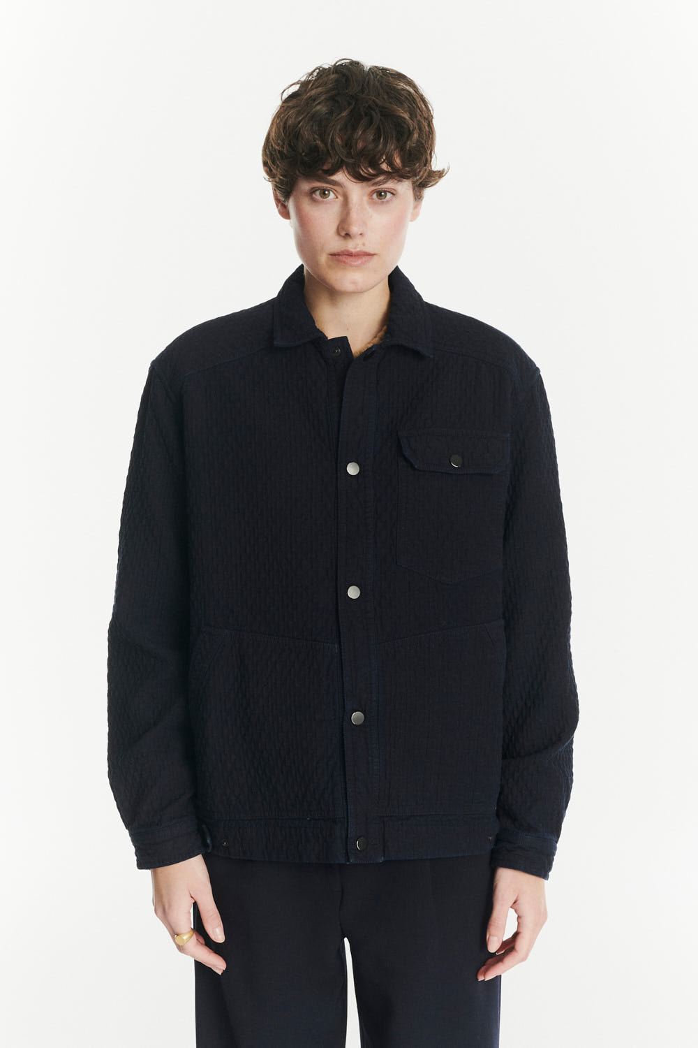 French Workwear Jacket in the Finest Deep Blue Piqué Japanese Cotton Denim