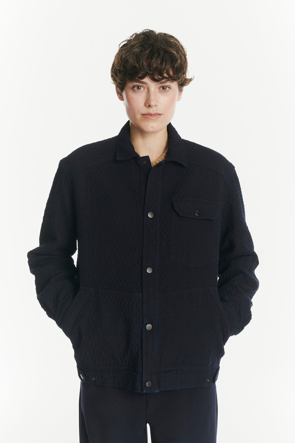 French Workwear Jacket in the Finest Deep Blue Piqué Japanese Cotton Denim