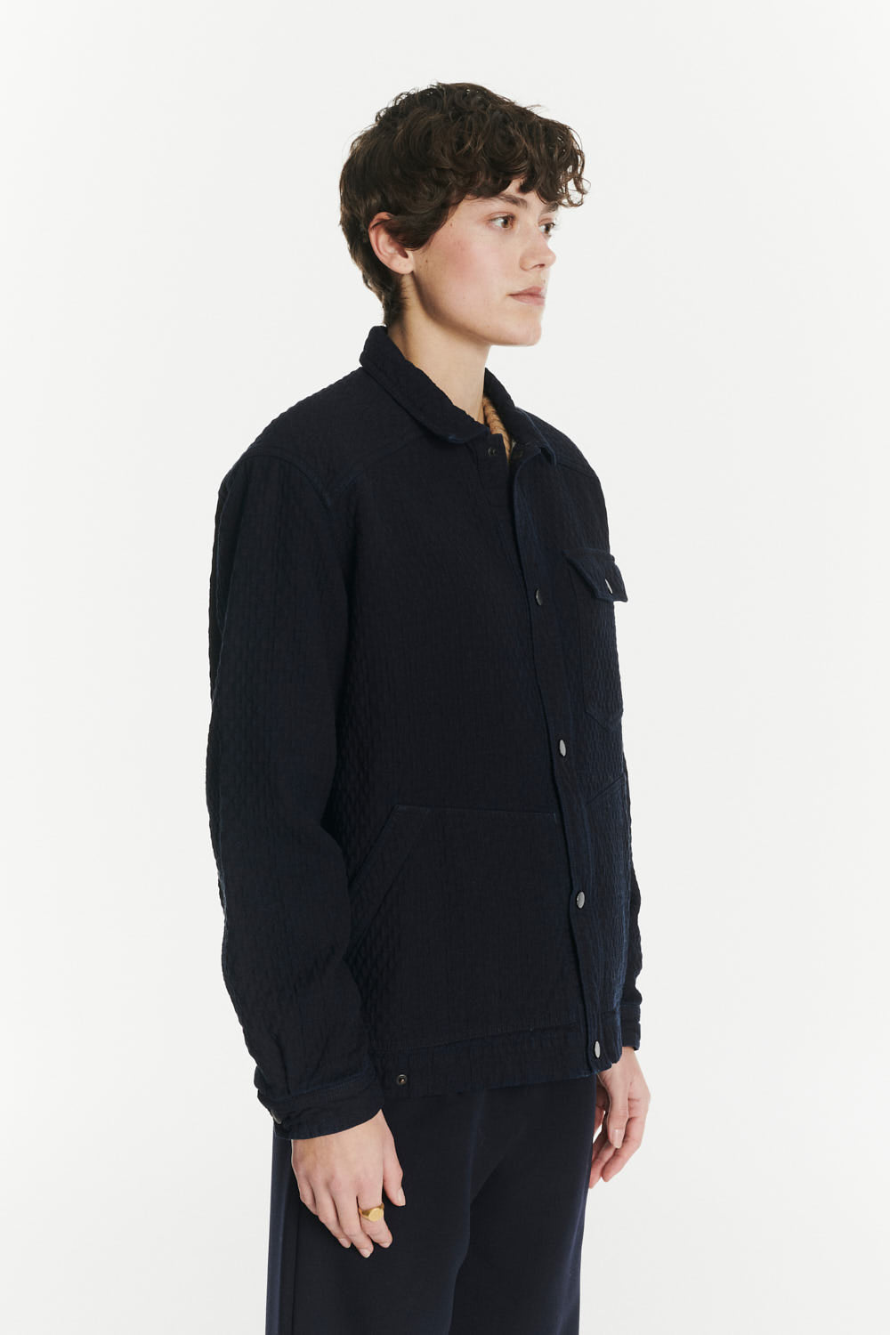 French Workwear Jacket in the Finest Deep Blue Piqué Japanese Cotton Denim