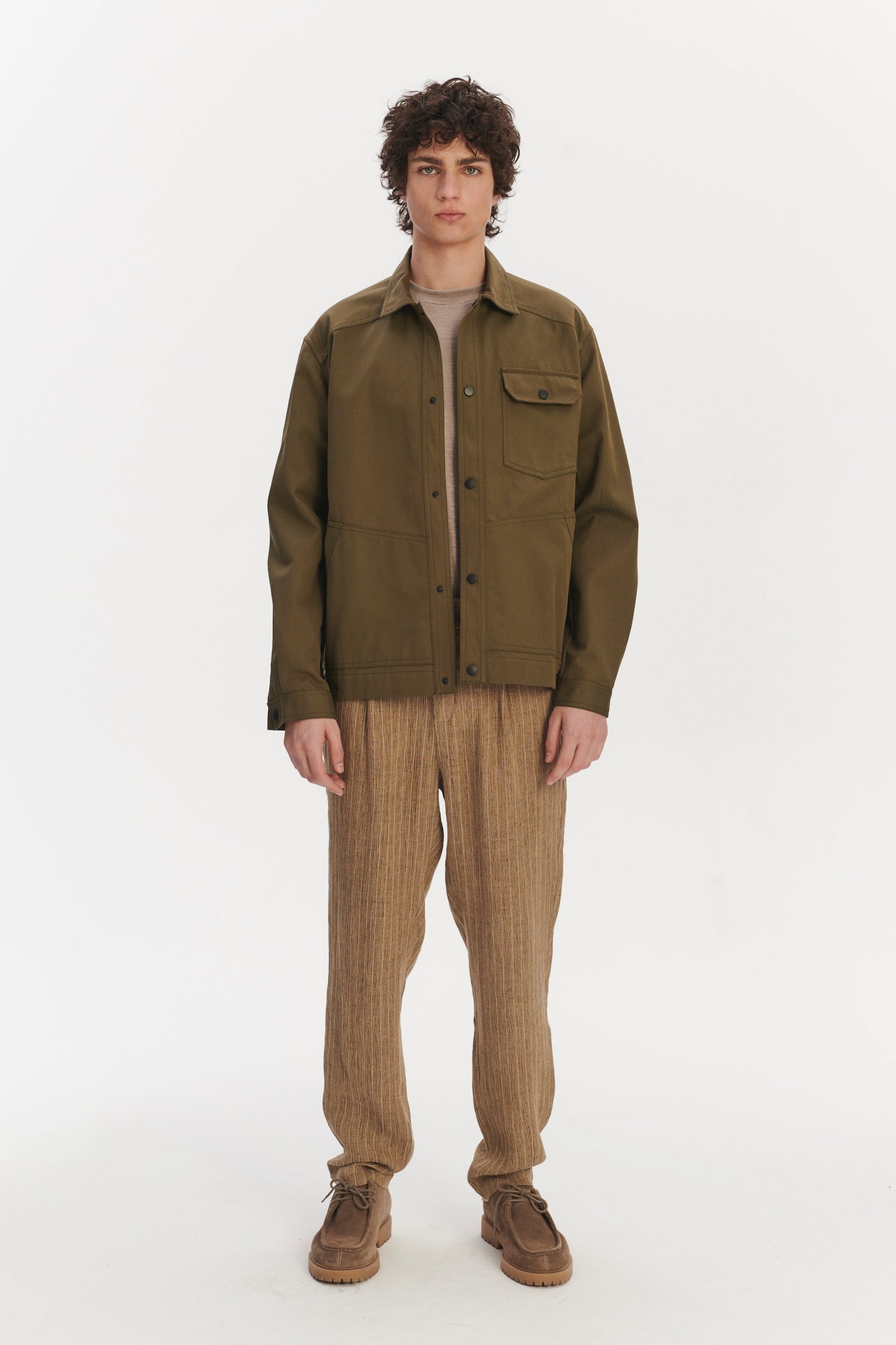 French Workwear Jacket in a Moss Green Sturdy Italian Organic Cotton