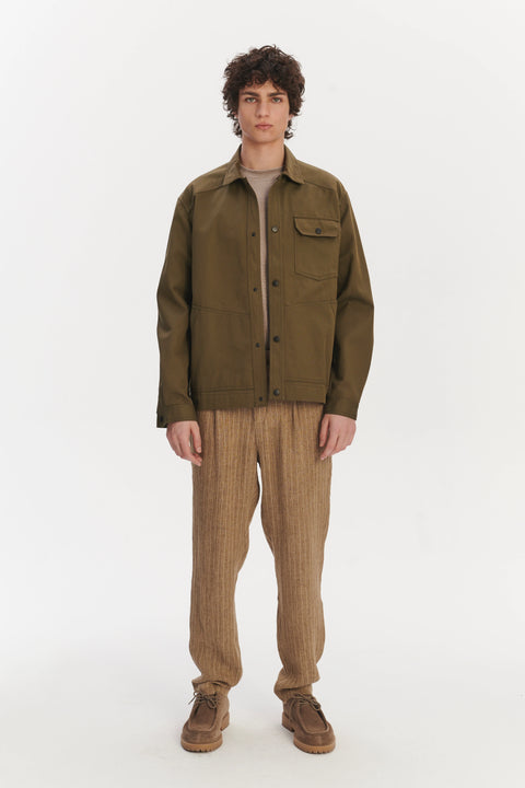 French Workwear Jacket in a Moss Green Sturdy Italian Organic Cotton