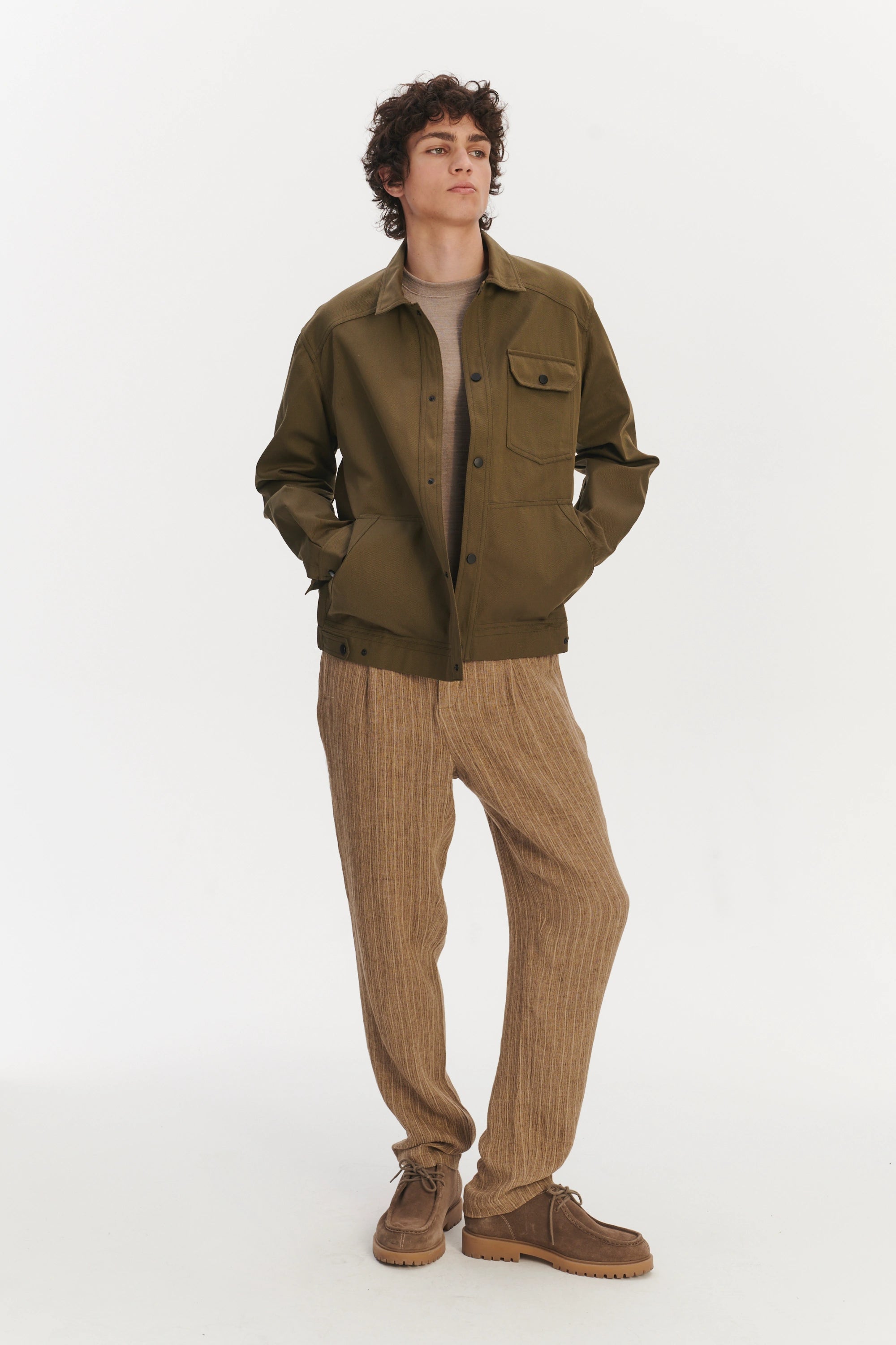 French Workwear Jacket in a Moss Green Sturdy Italian Organic Cotton