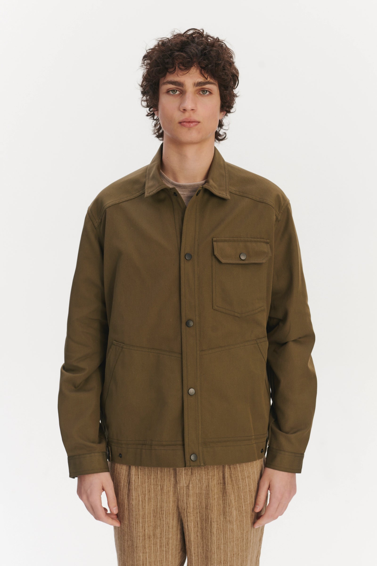 French Workwear Jacket in a Moss Green Sturdy Italian Organic Cotton