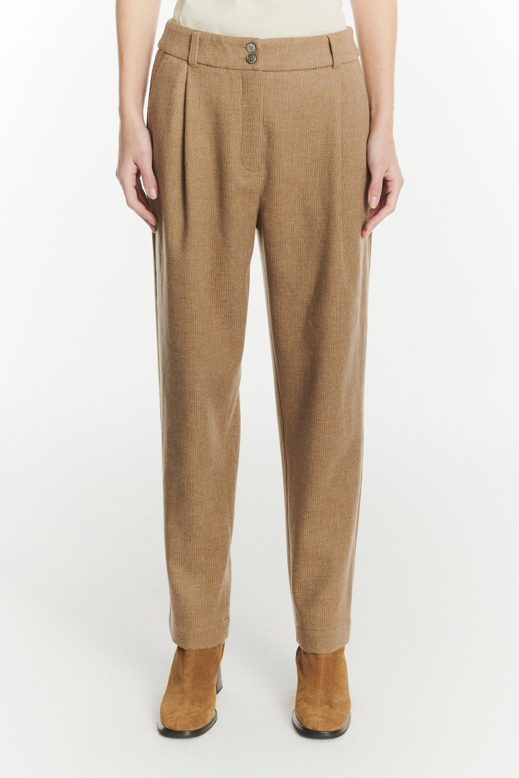 Slick Trousers in the Finest Light Beige Italian Virgin Wool and Cashmere