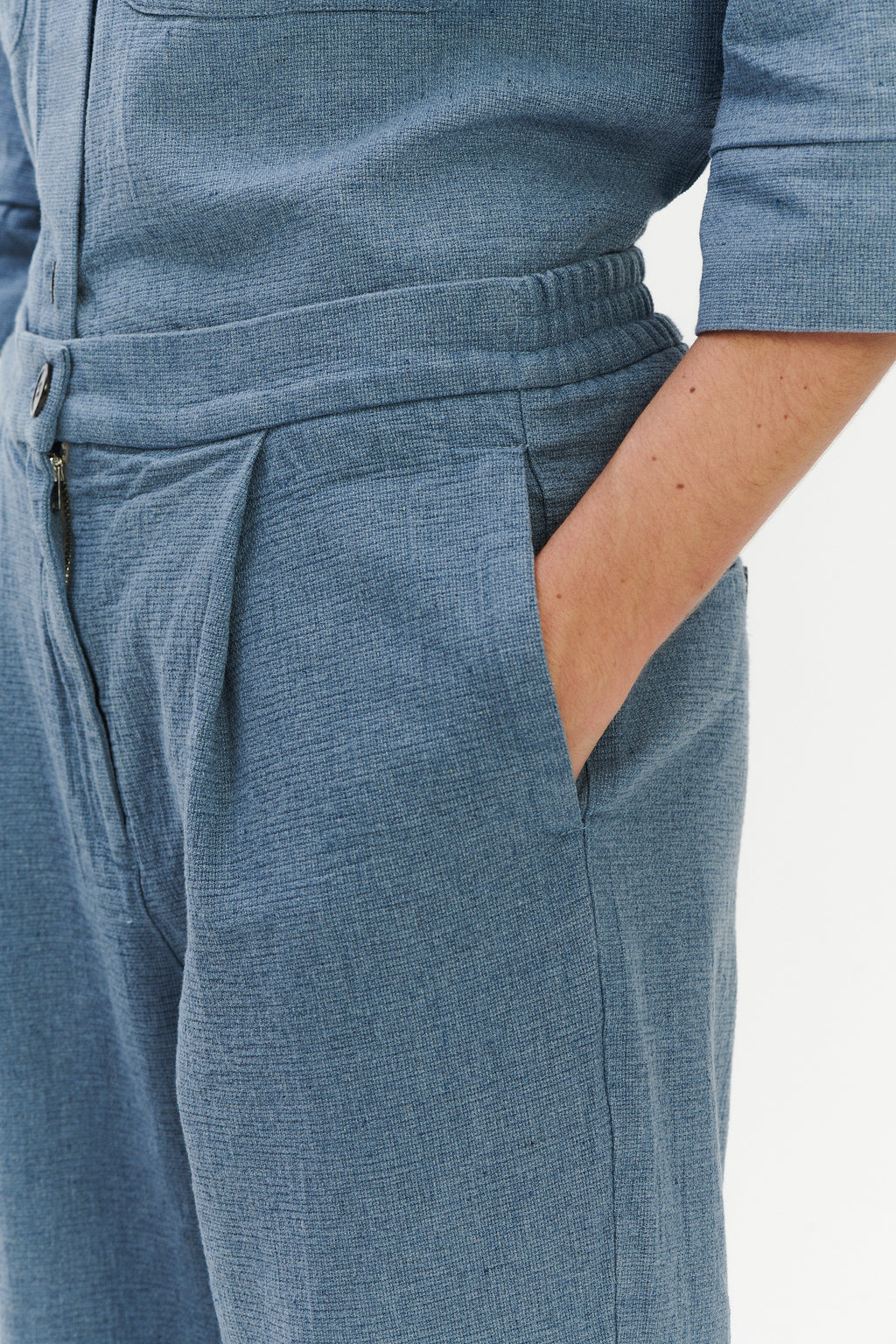 Jogger Trousers in a Pale Sky Blue Italian Recycled Cotton Denim