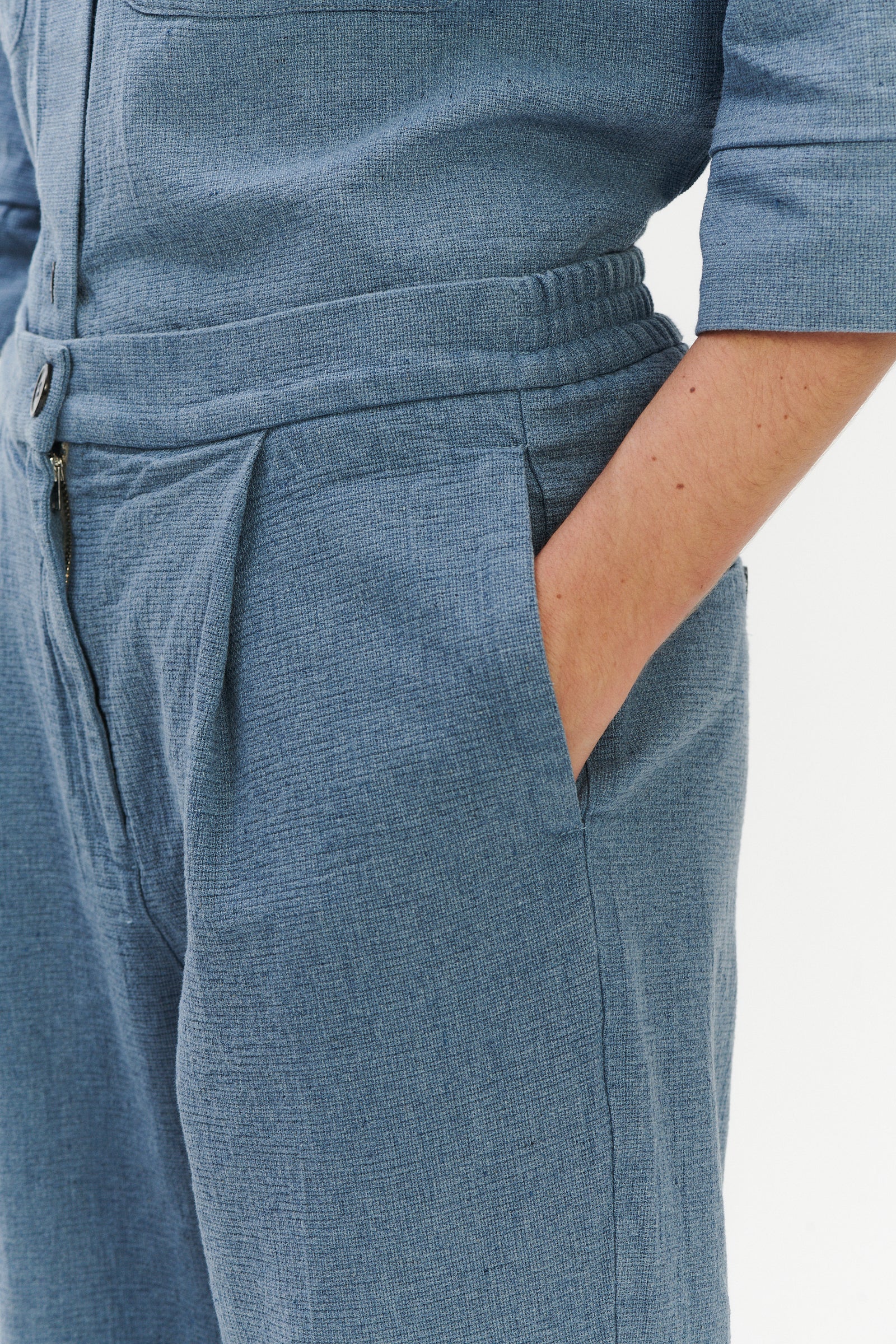 Jogger Trousers in a Pale Sky Blue Italian Recycled Cotton Denim