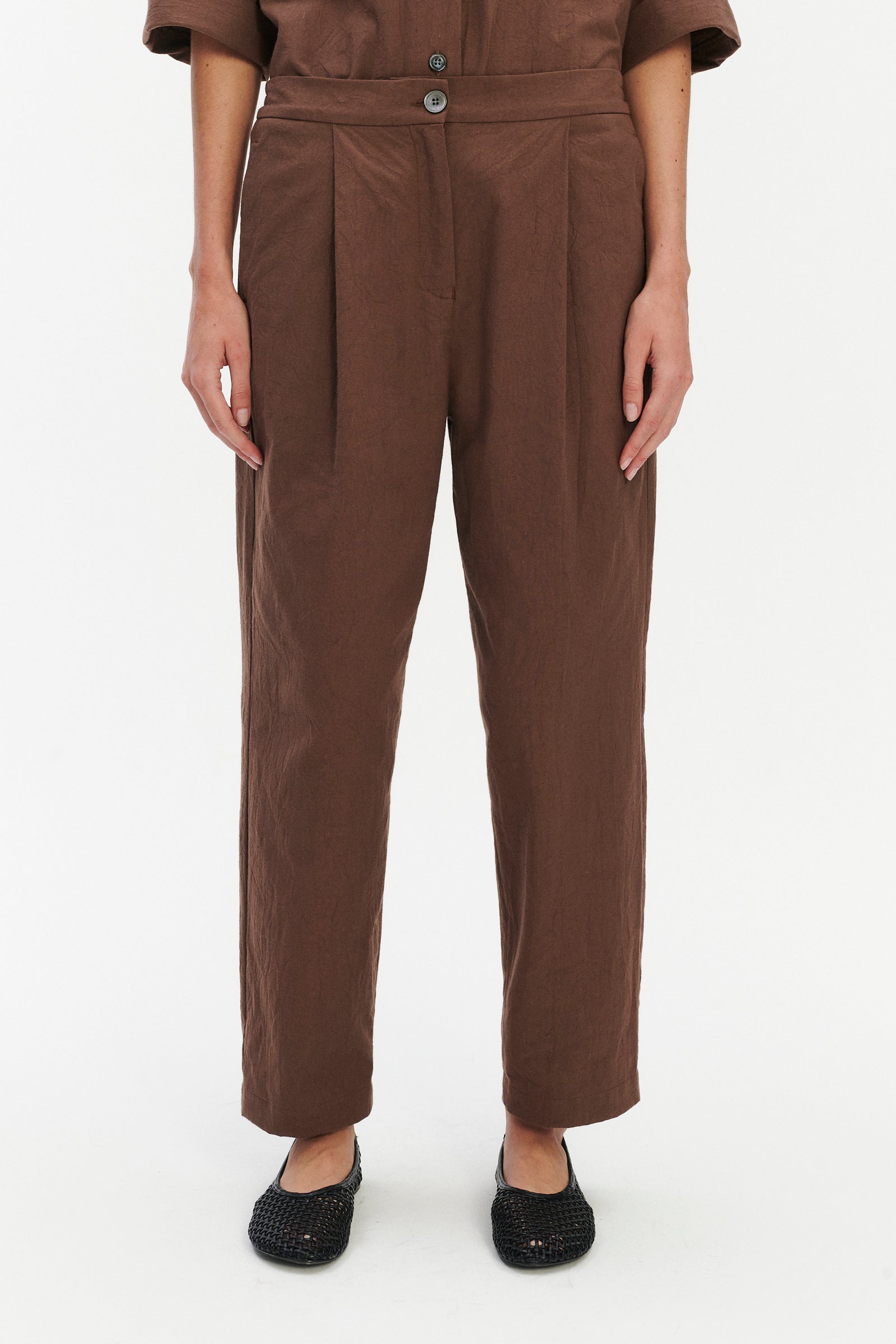 Trousers in a Brown Japanese Wrinkled Soft Cotton