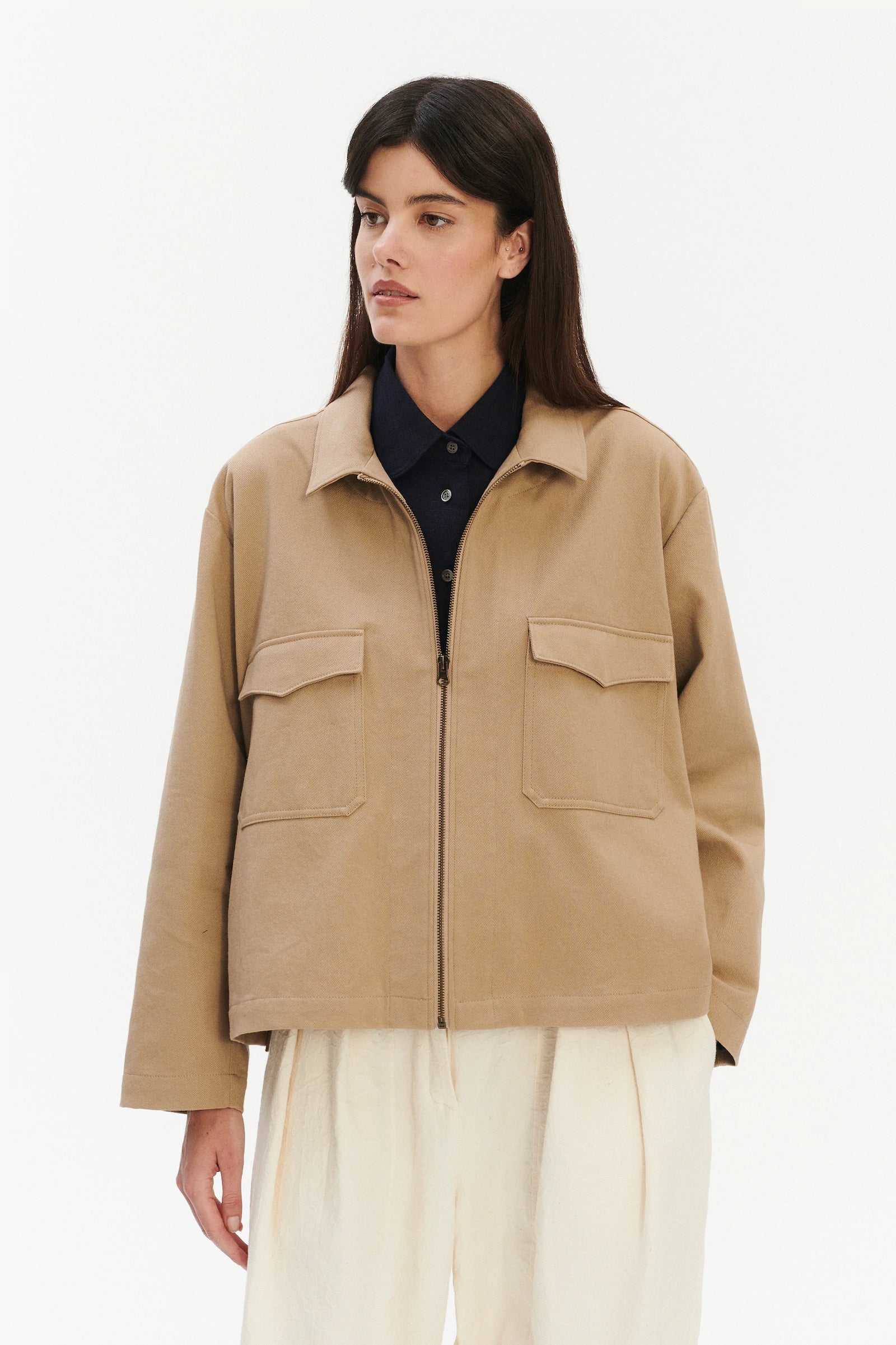 Palermo Workwear Unisex Jacket in a Khaki Japanese Diagonal Twill Cotton
