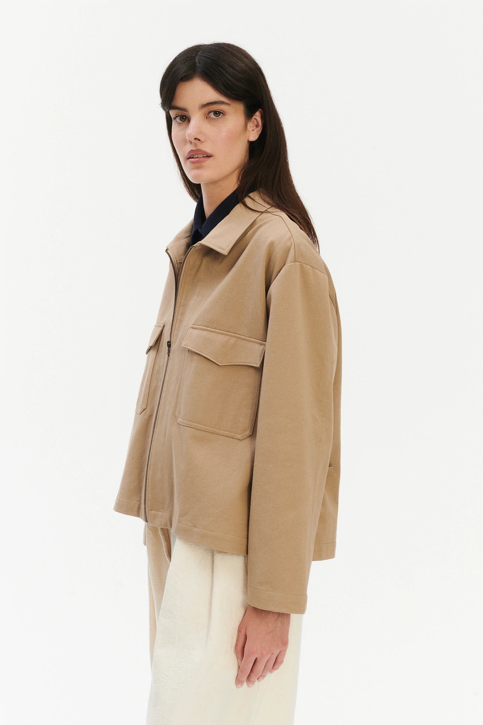 Palermo Workwear Unisex Jacket in a Khaki Japanese Diagonal Twill Cotton
