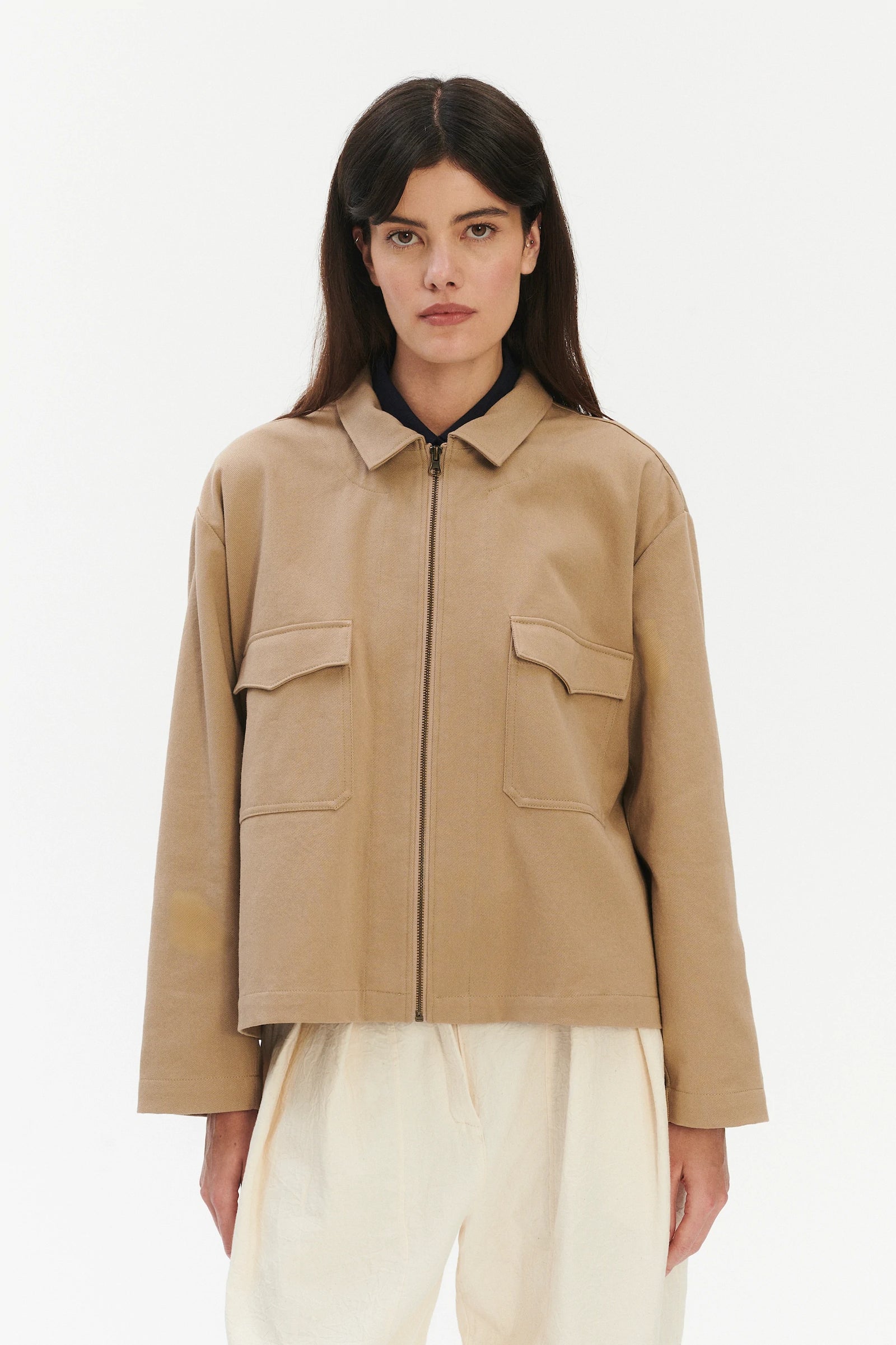 Palermo Workwear Unisex Jacket in a Khaki Japanese Diagonal Twill Cotton