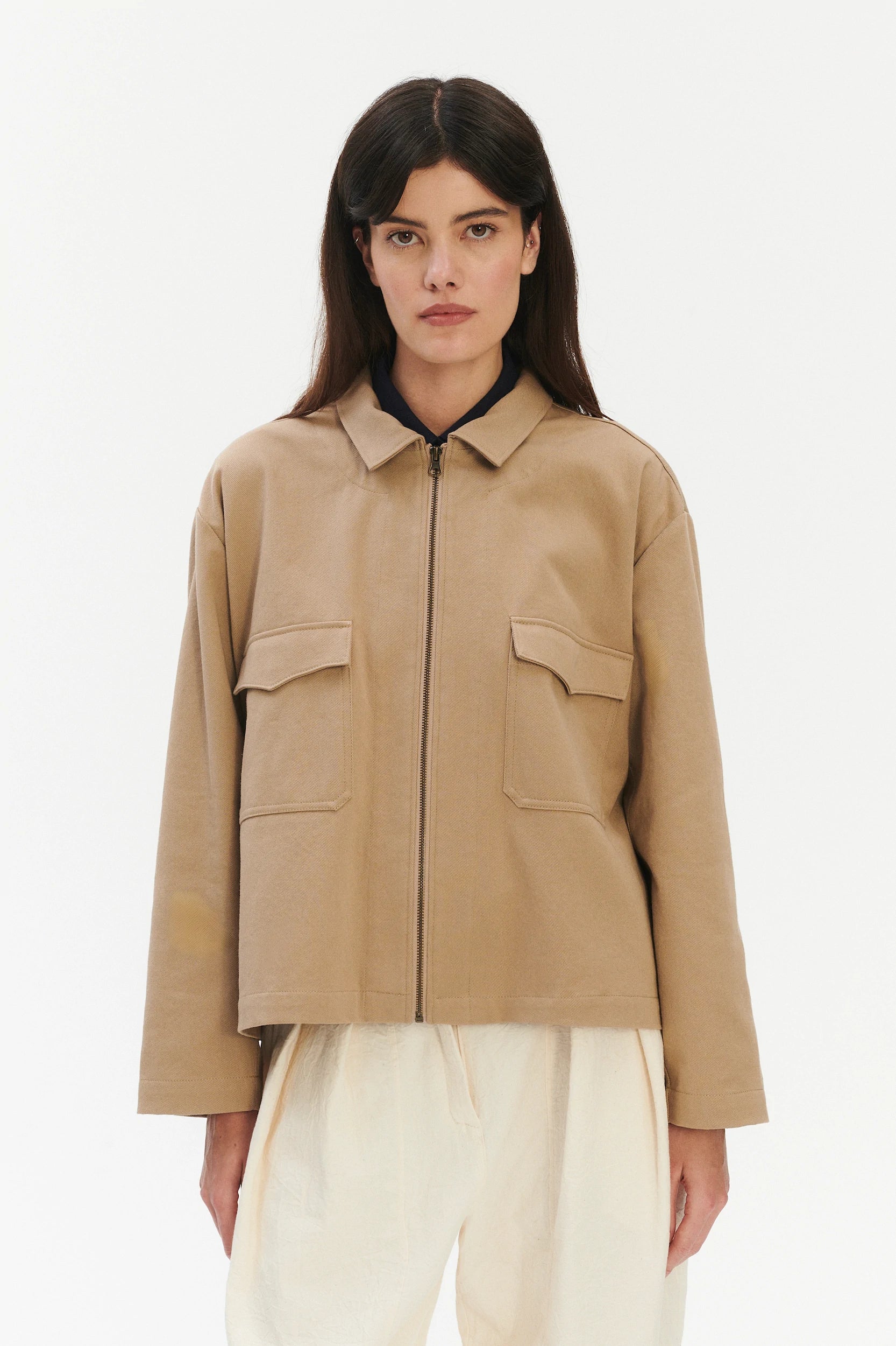 Palermo Workwear Unisex Jacket in a Khaki Japanese Diagonal Twill Cotton