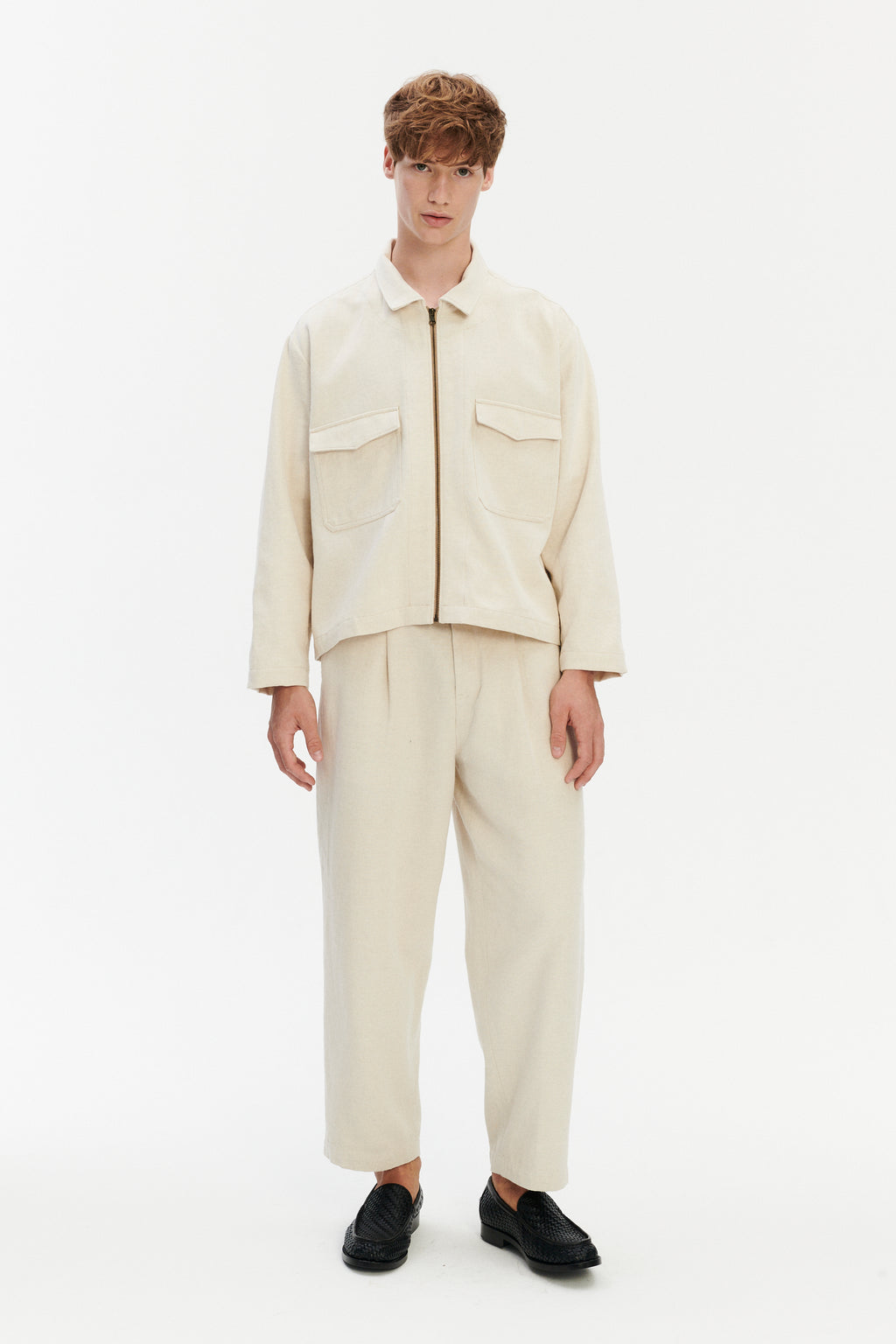 Pre-Order - Cropped Trousers in Japanese Blend of Cotton, Linen and Wool