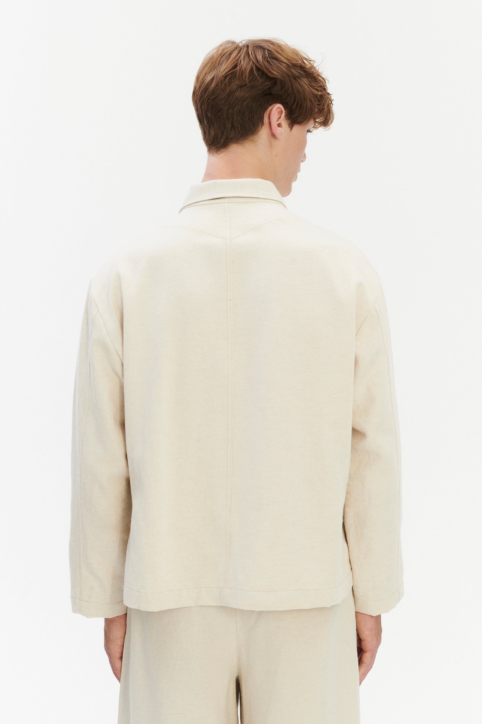 Palermo Workwear Jacket in an Ecru White Japanese Blend of Wool, Cotton and Linen