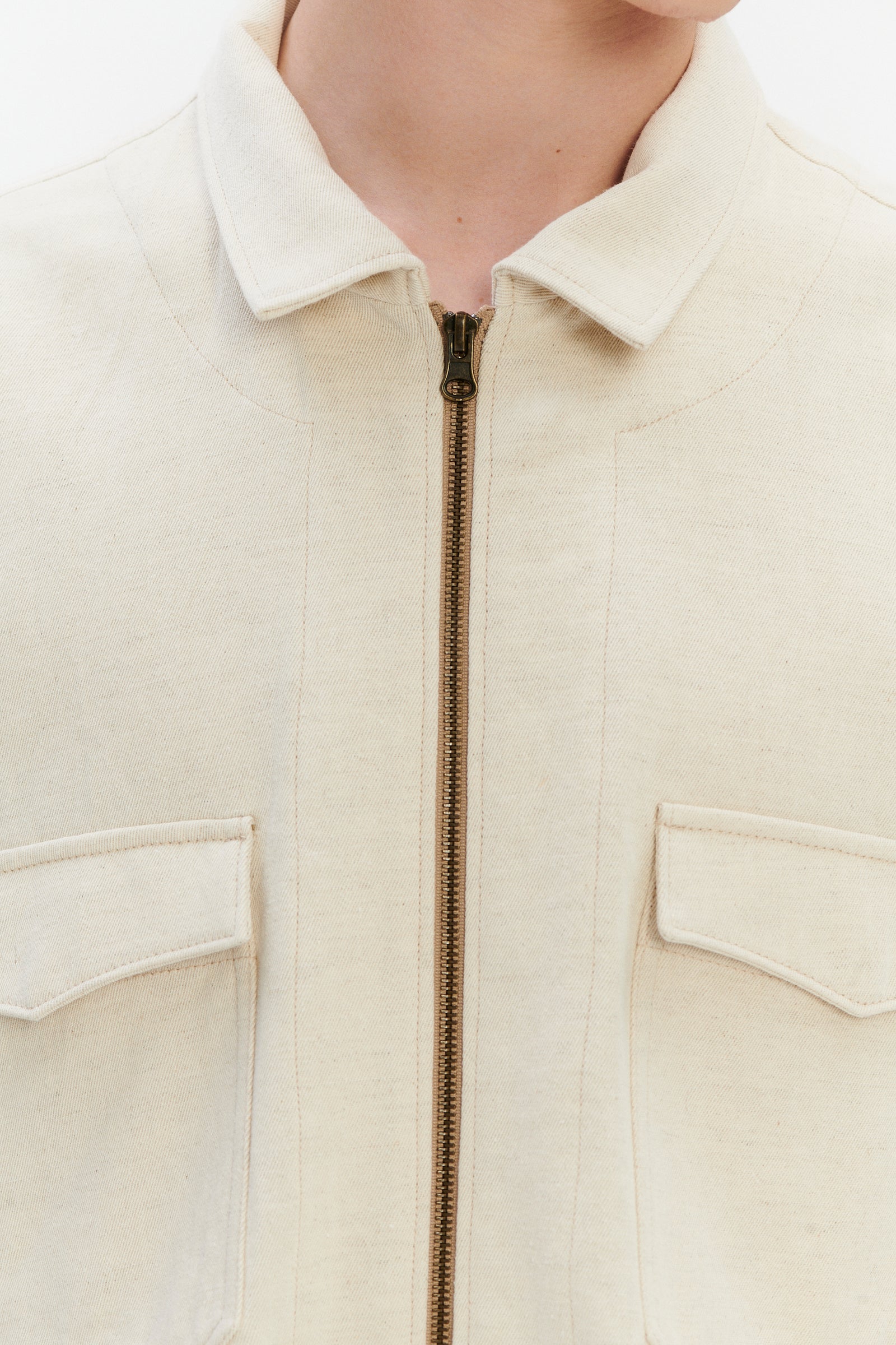 Palermo Workwear Jacket in an Ecru White Japanese Blend of Wool, Cotton and Linen