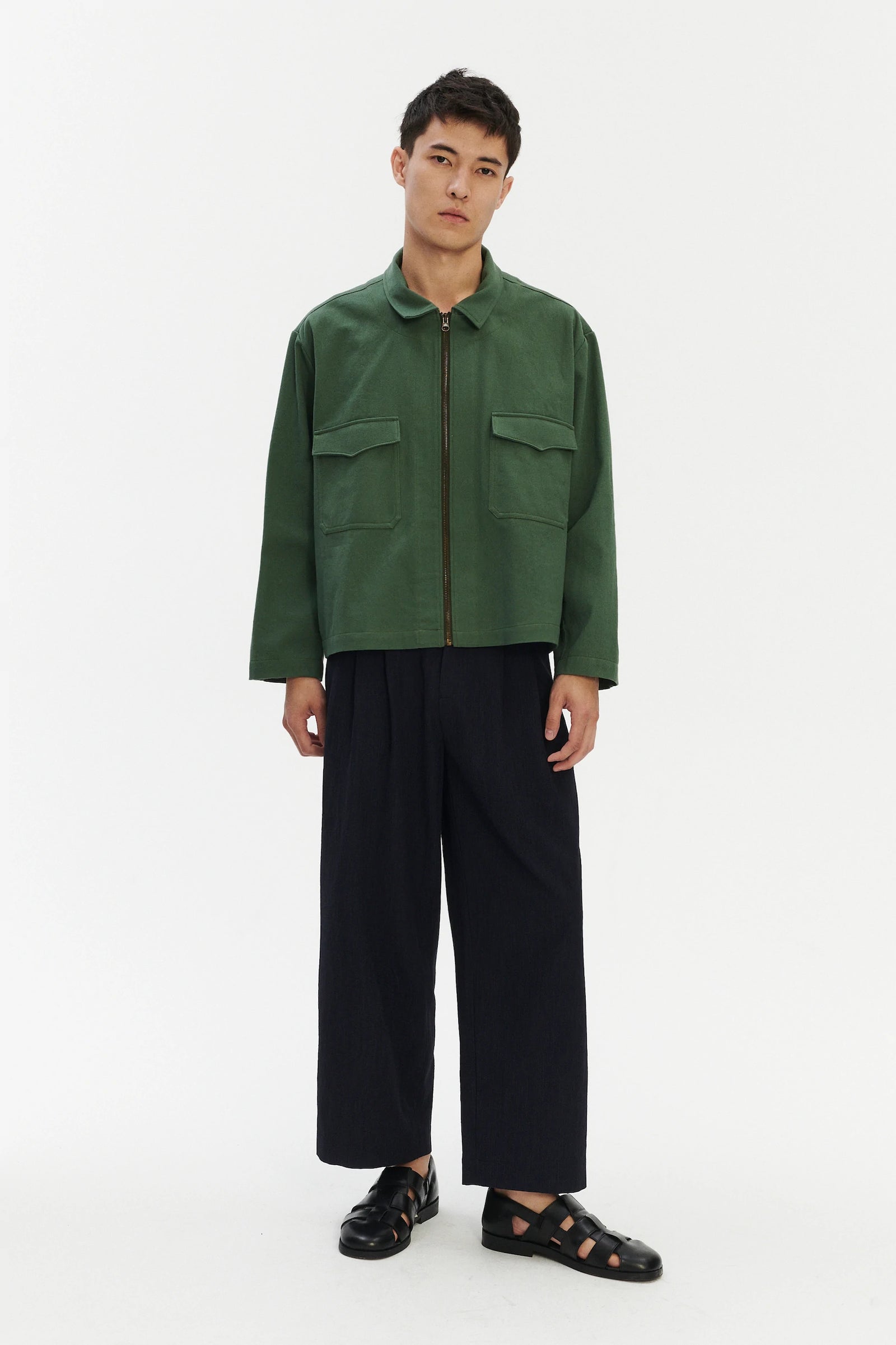 Palermo Workwear Jacket in an Opulent Green Japanese Cotton