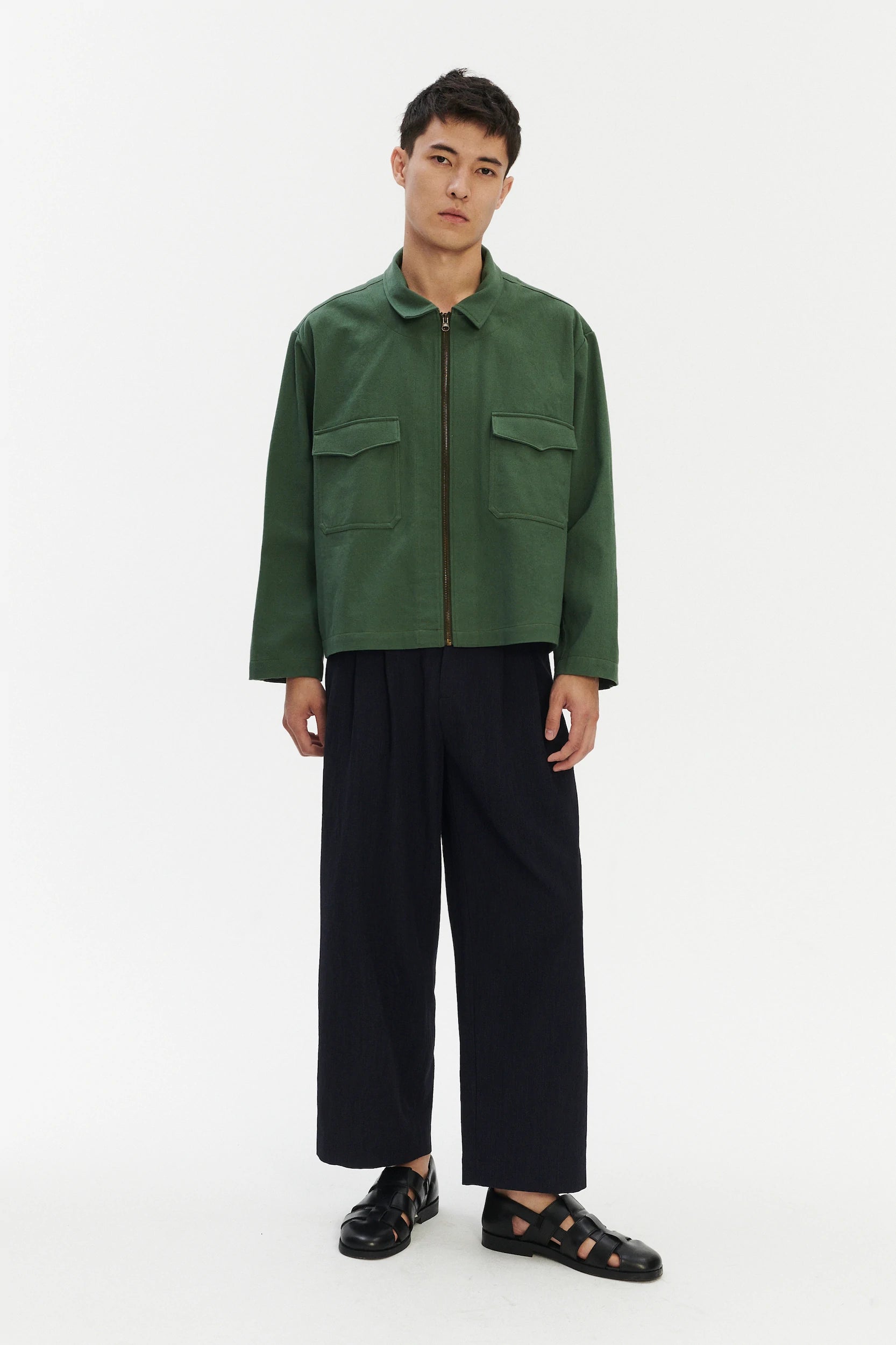 Palermo Workwear Jacket in an Opulent Green Japanese Cotton