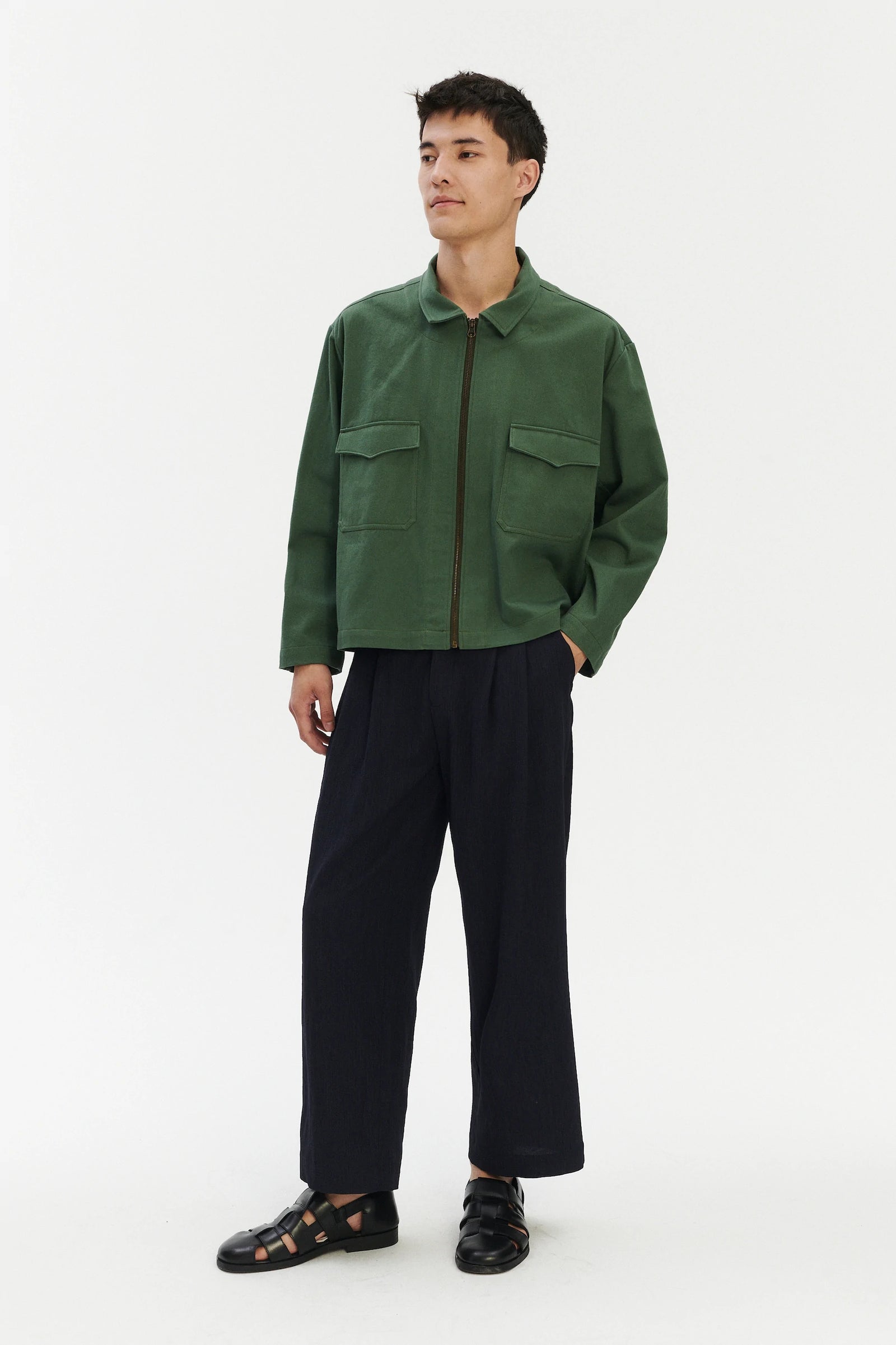 Palermo Workwear Jacket in an Opulent Green Japanese Cotton