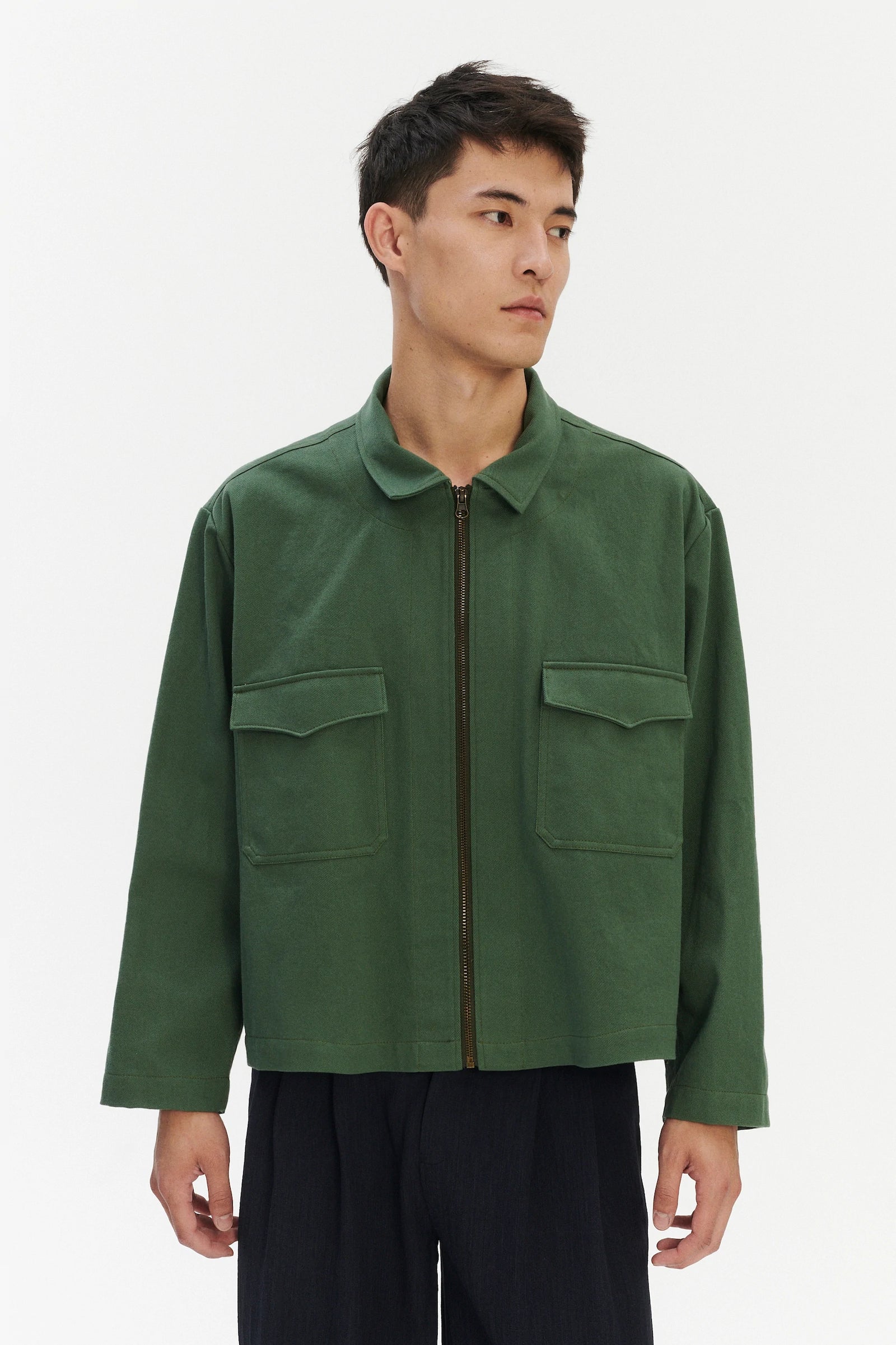 Palermo Workwear Jacket in an Opulent Green Japanese Cotton
