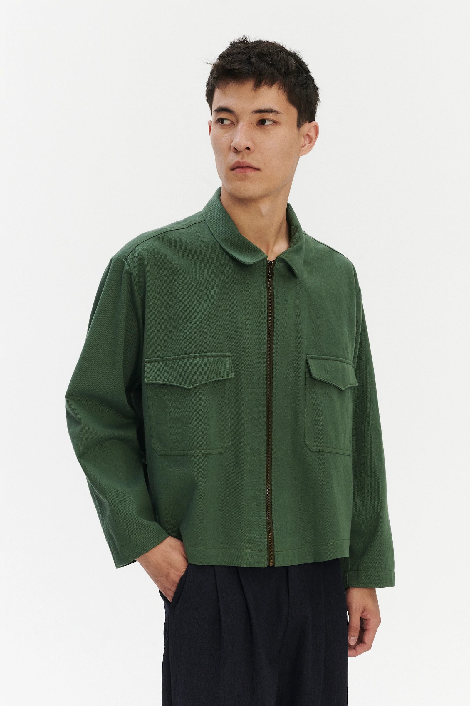 Palermo Workwear Jacket in an Opulent Green Japanese Cotton