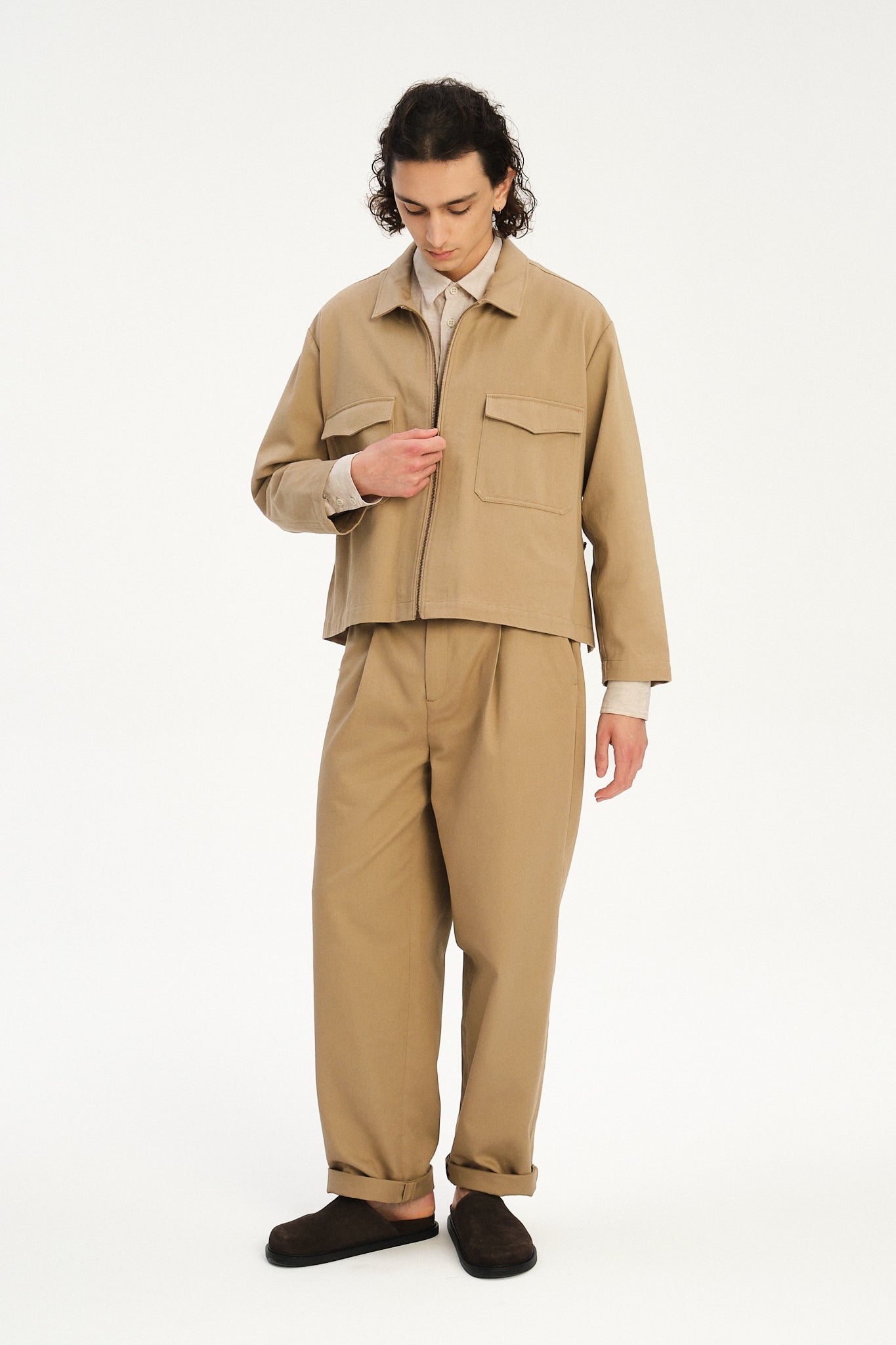Pre-Order: Italian Workwear Jacket in Beige Japanese Cotton