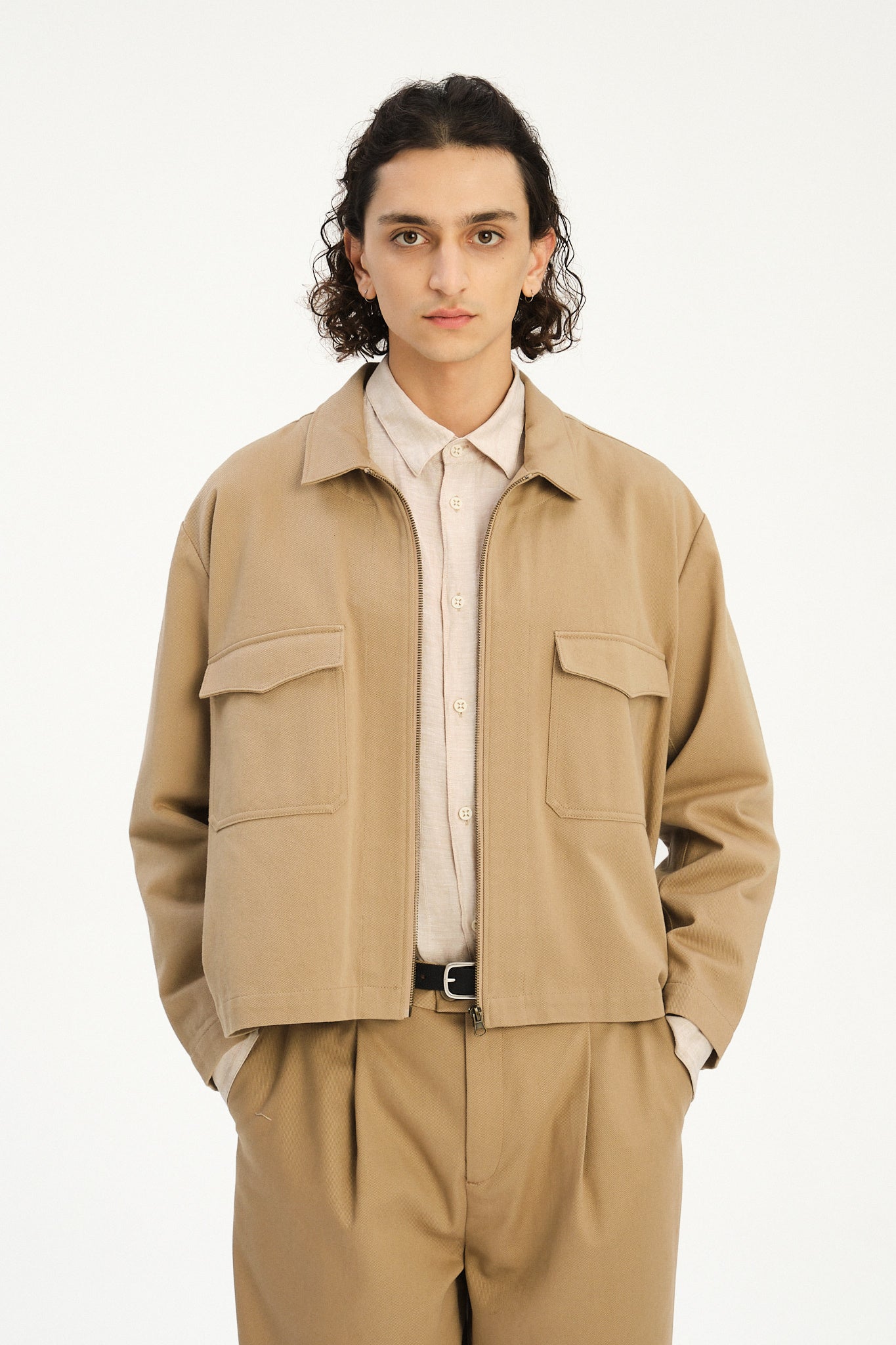 Palermo Workwear Jacket  in a Khaki Japanese Diagonal Twill Cotton