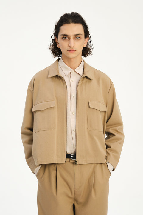 Palermo Workwear Jacket  in a Khaki Japanese Diagonal Twill Cotton